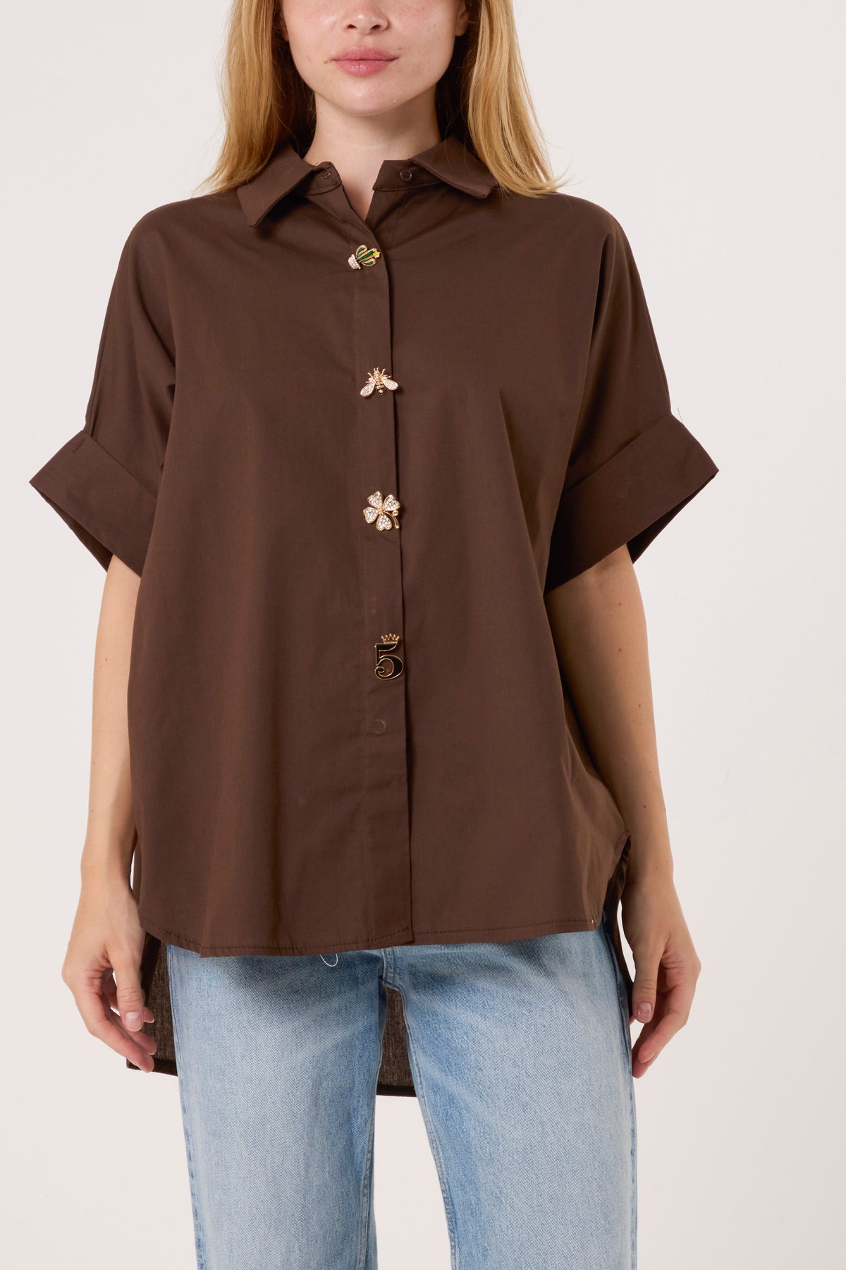 Gold Broch Detail Poplin Shirt