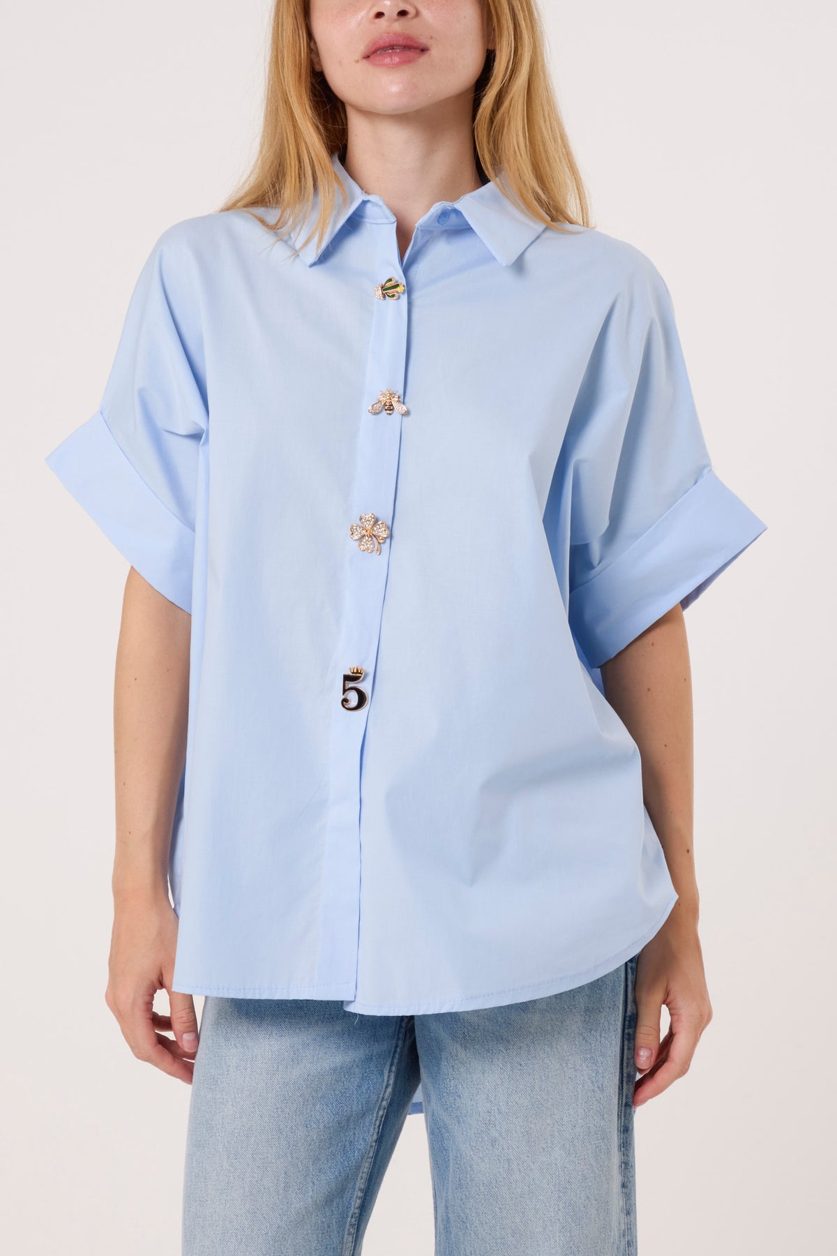 Gold Broch Detail Poplin Shirt