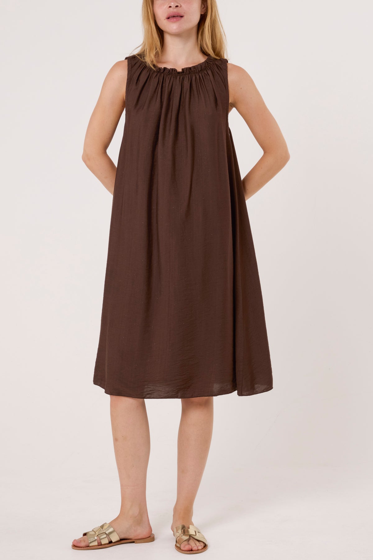 Frill Neck Detail Sleeveless Mini Dress