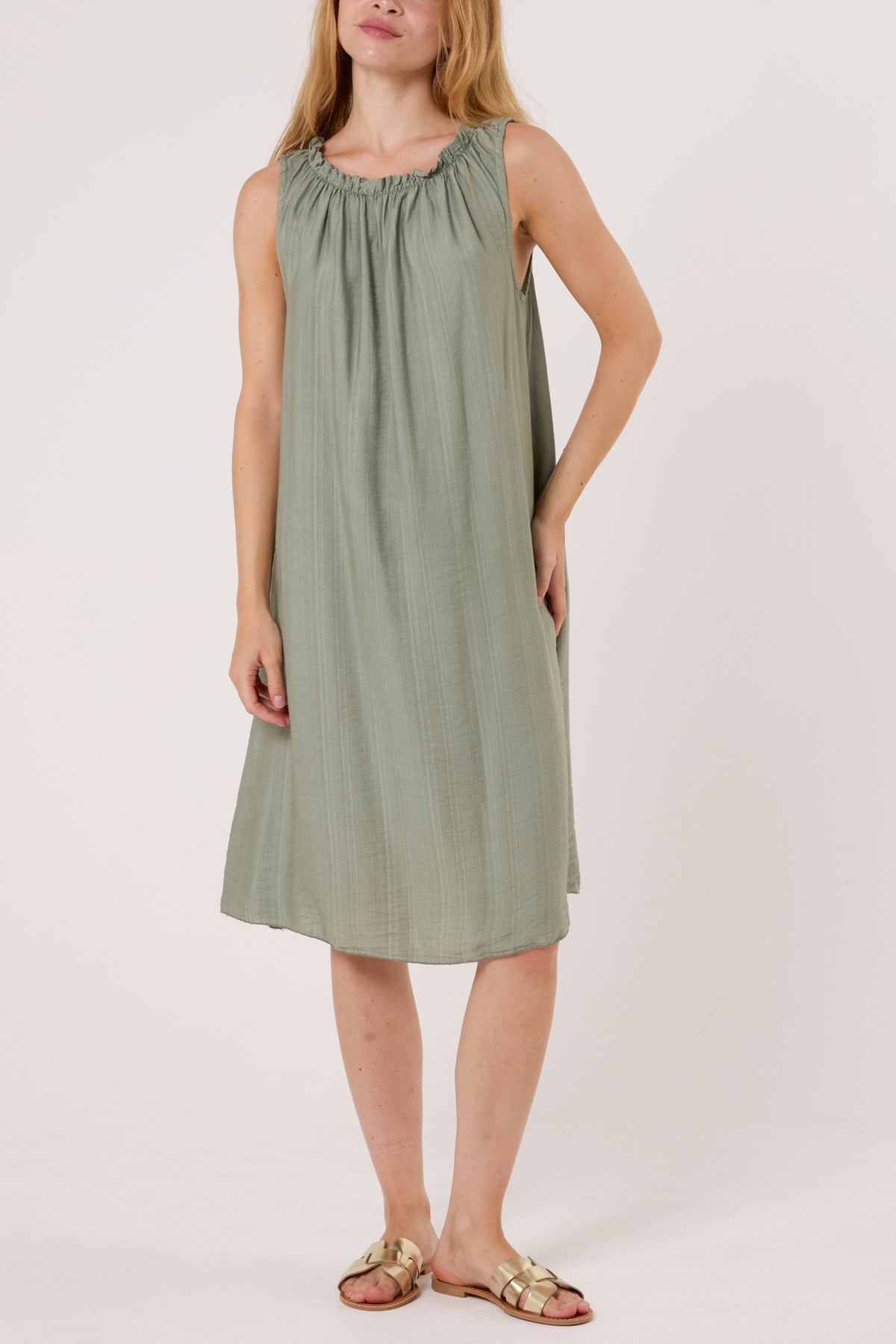 Frill Neck Detail Sleeveless Mini Dress