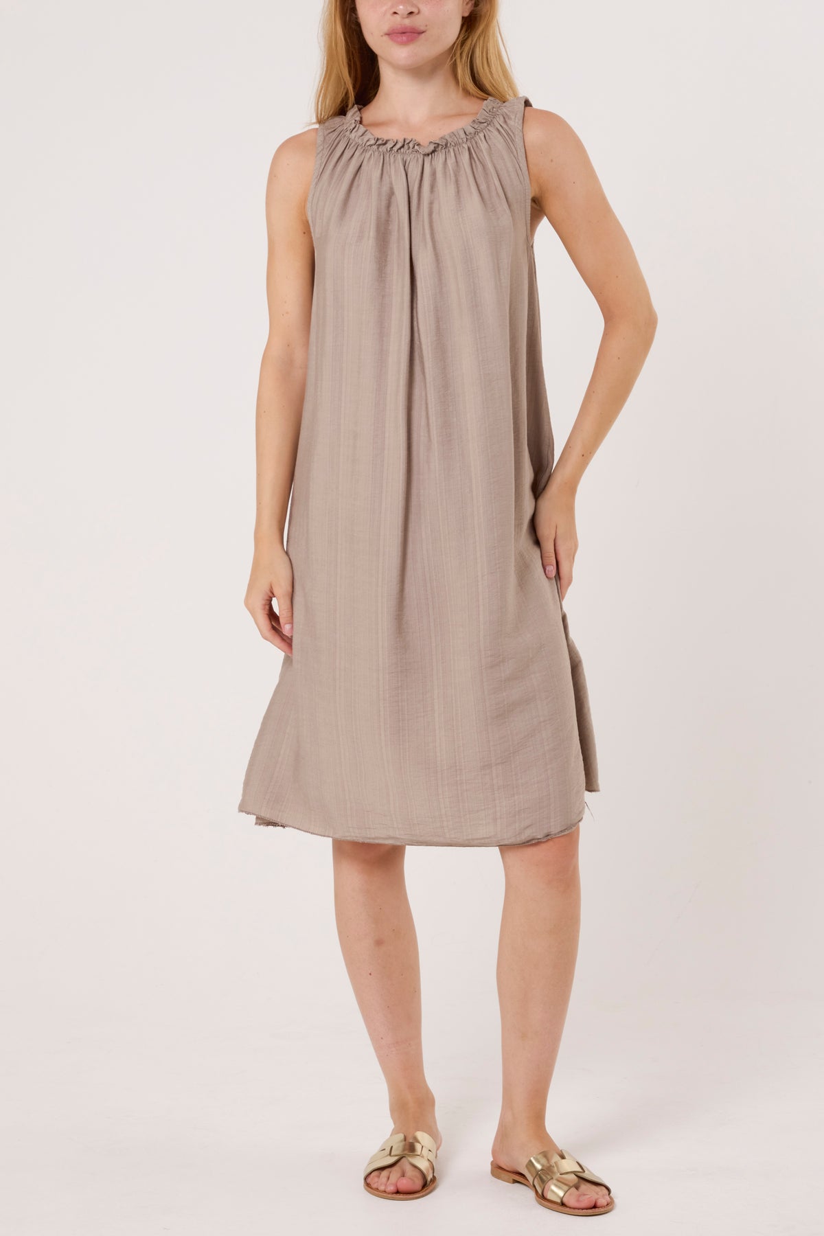 Frill Neck Detail Sleeveless Mini Dress