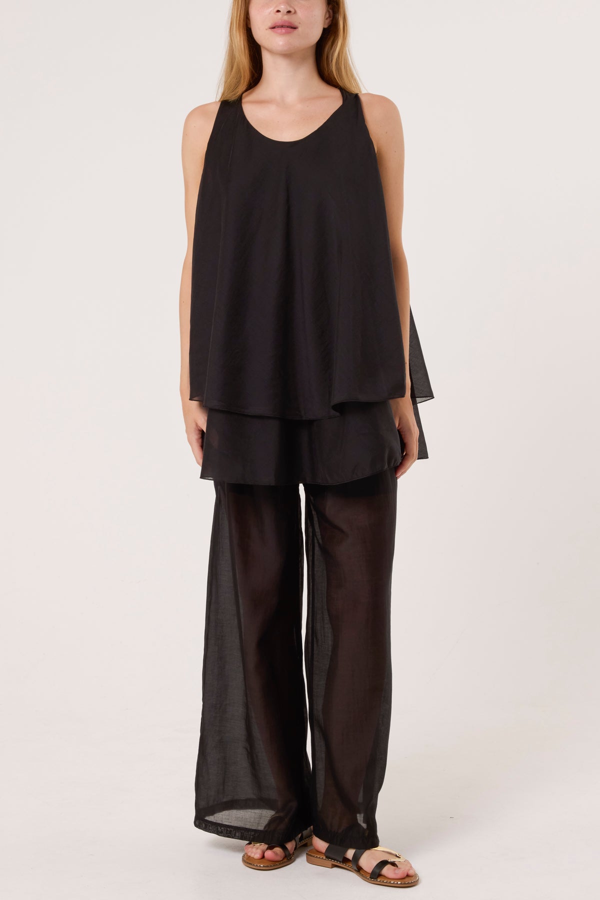 Double Layer Sheer Top & Trousers Set