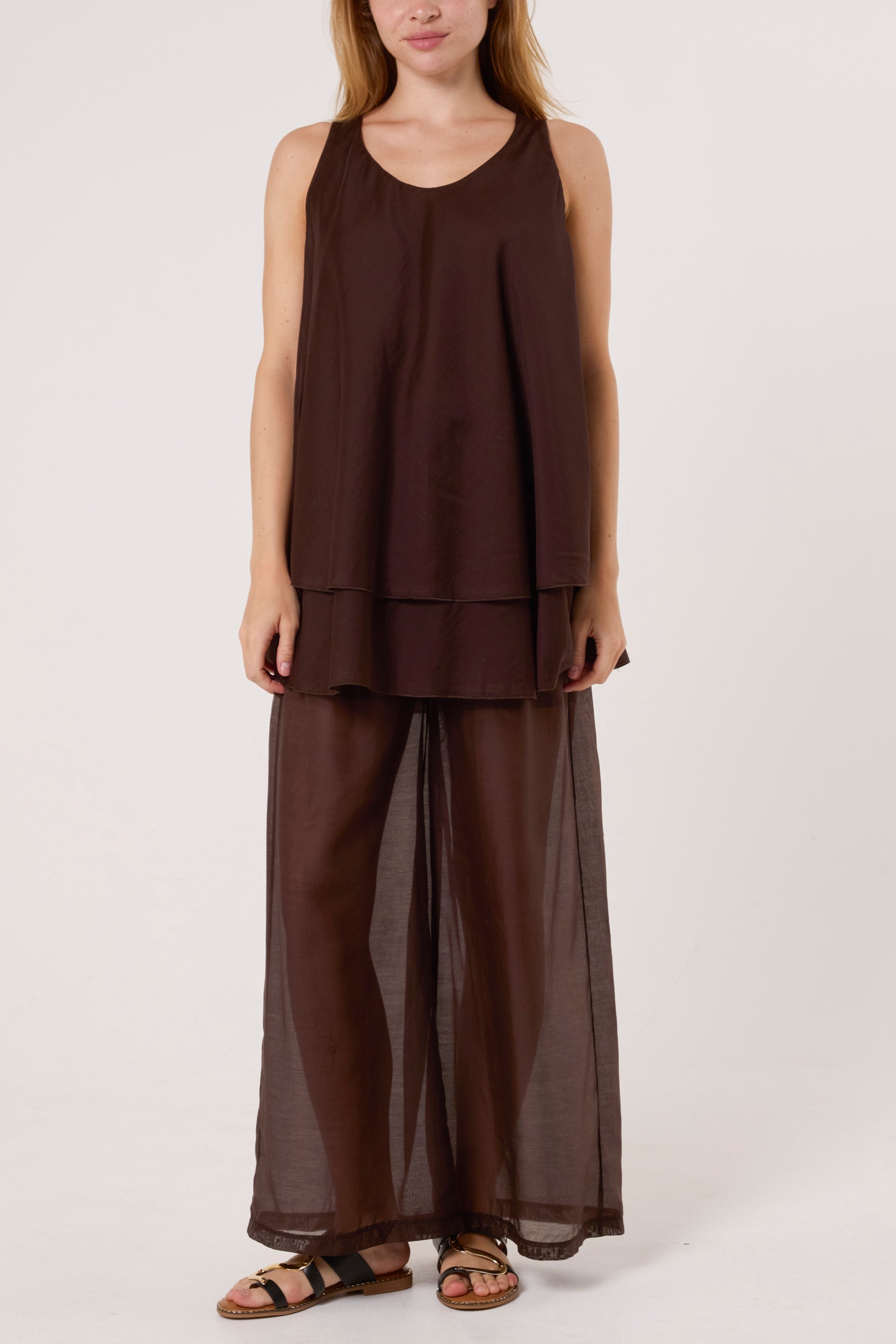 Double Layer Sheer Top & Trousers Set
