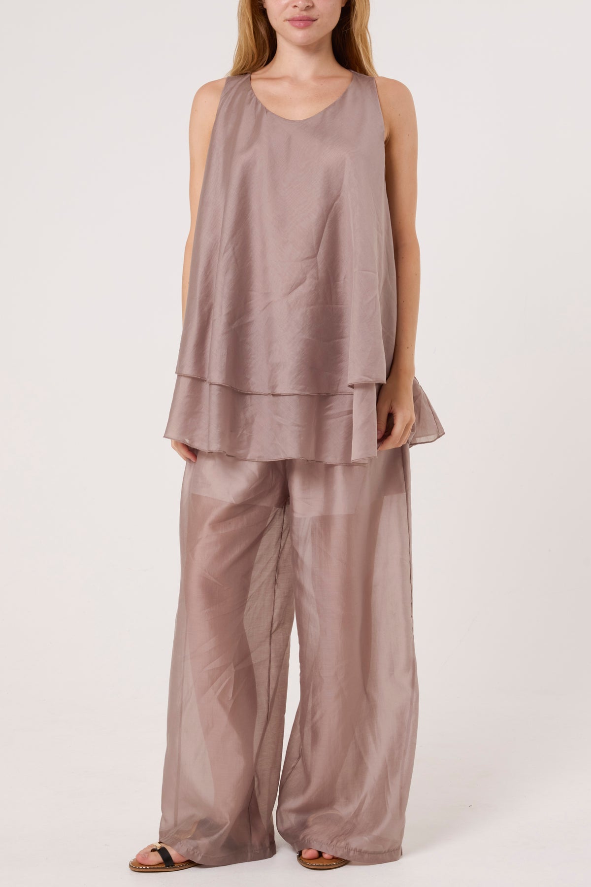 Double Layer Sheer Top & Trousers Set