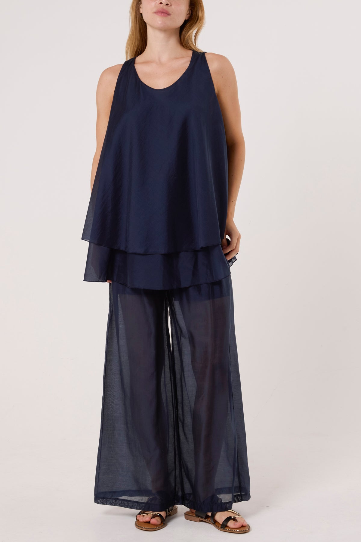 Double Layer Sheer Top & Trousers Set