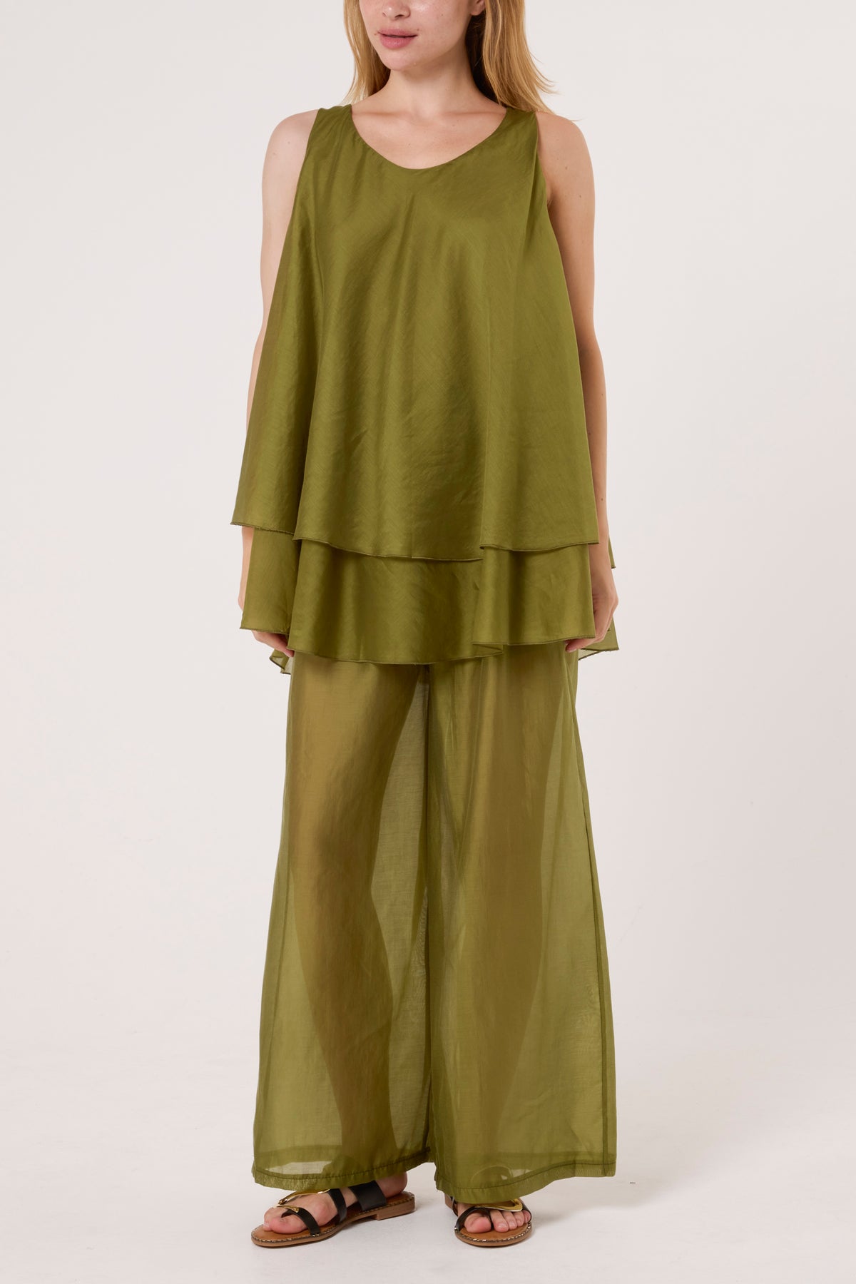 Double Layer Sheer Top & Trousers Set