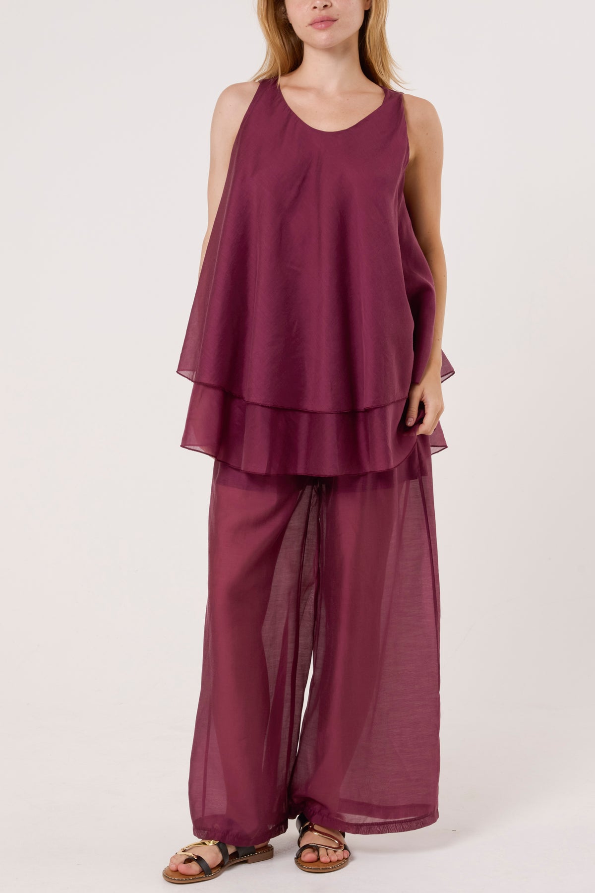 Double Layer Sheer Top & Trousers Set