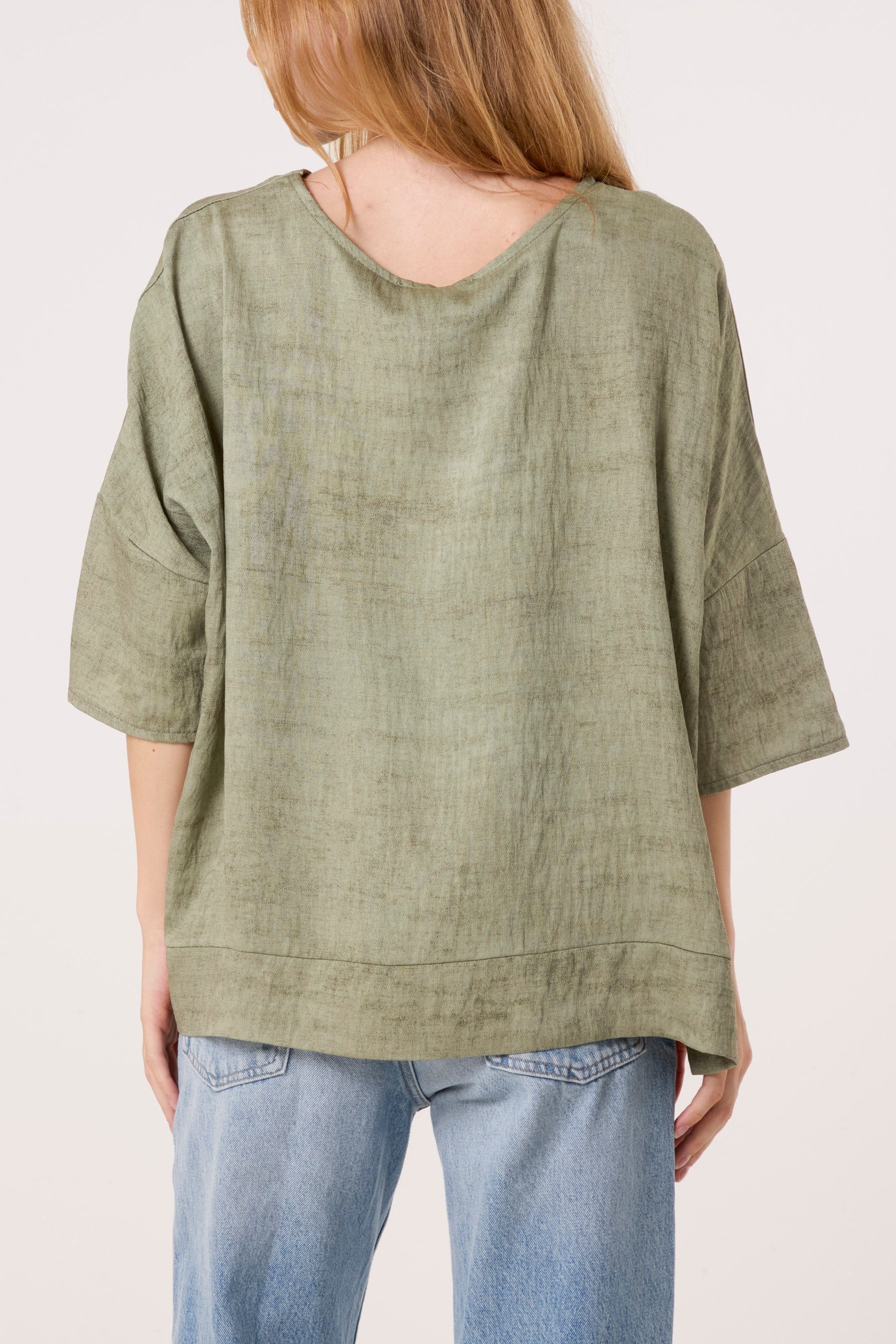 Necklace Acid Wash Short Sleeve Top