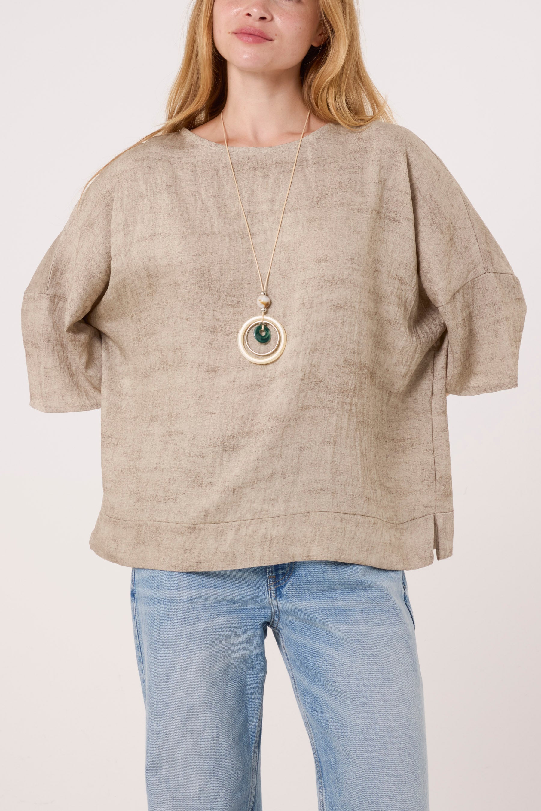 Necklace Acid Wash Short Sleeve Top