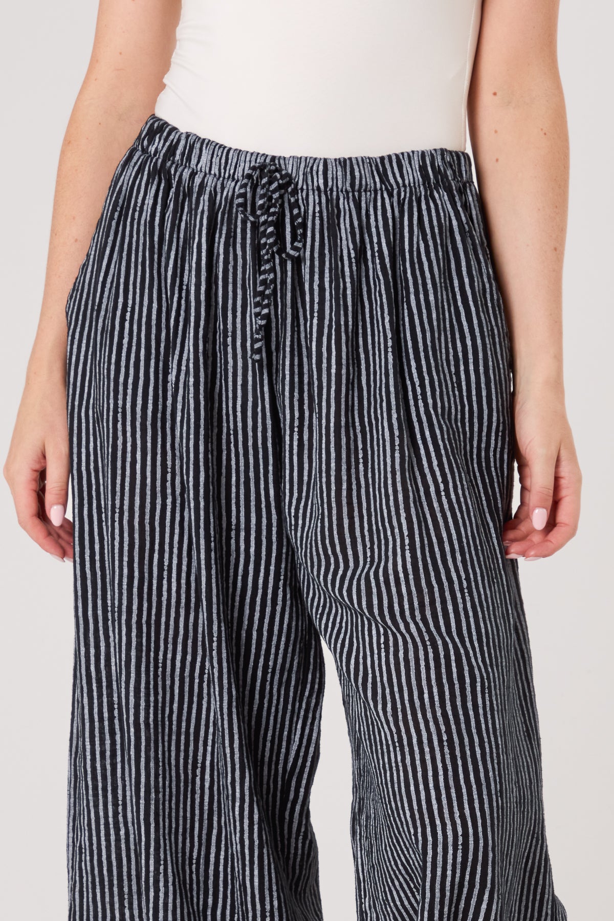 Pinstripe Cotton Wide Leg Trousers