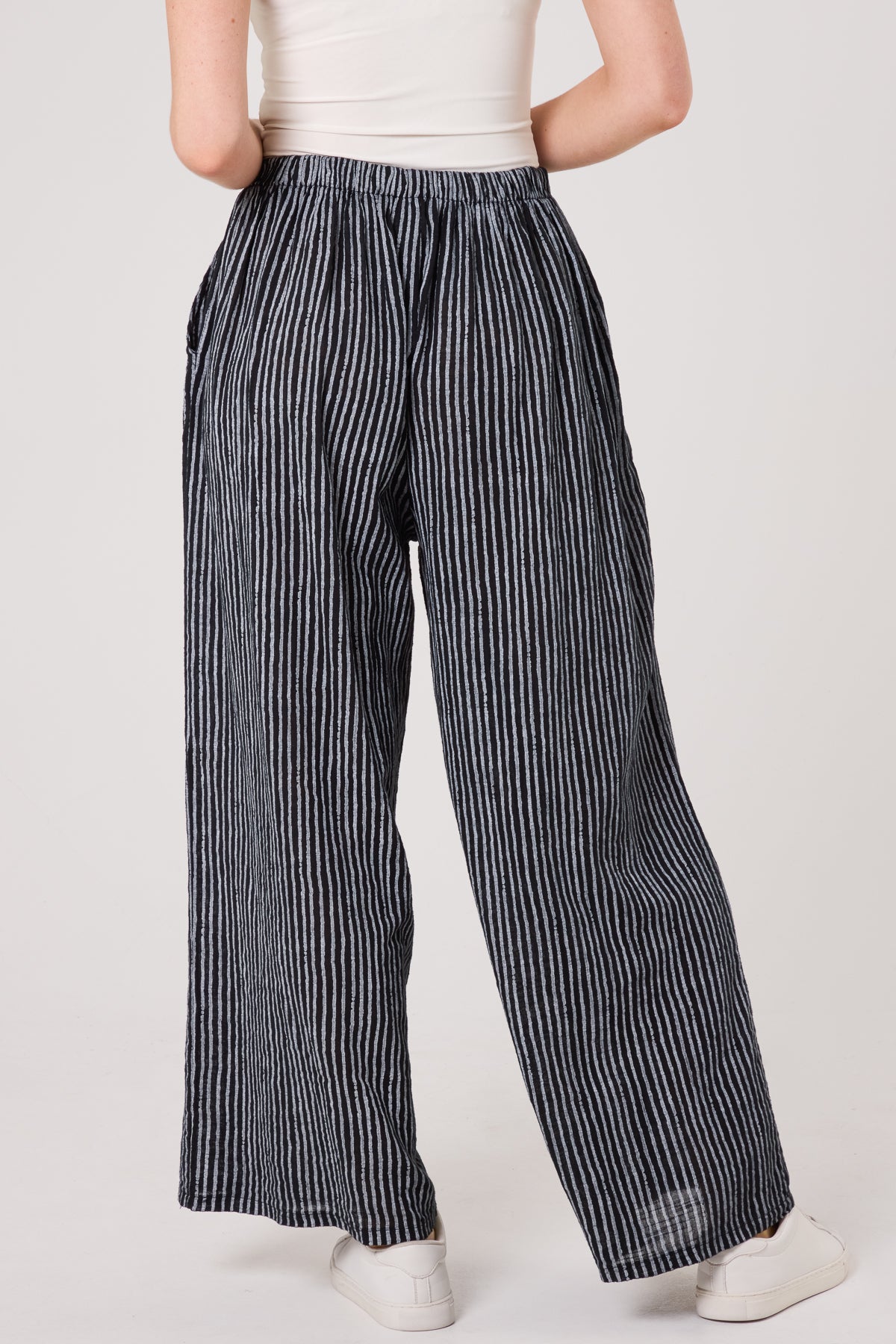 Pinstripe Cotton Wide Leg Trousers
