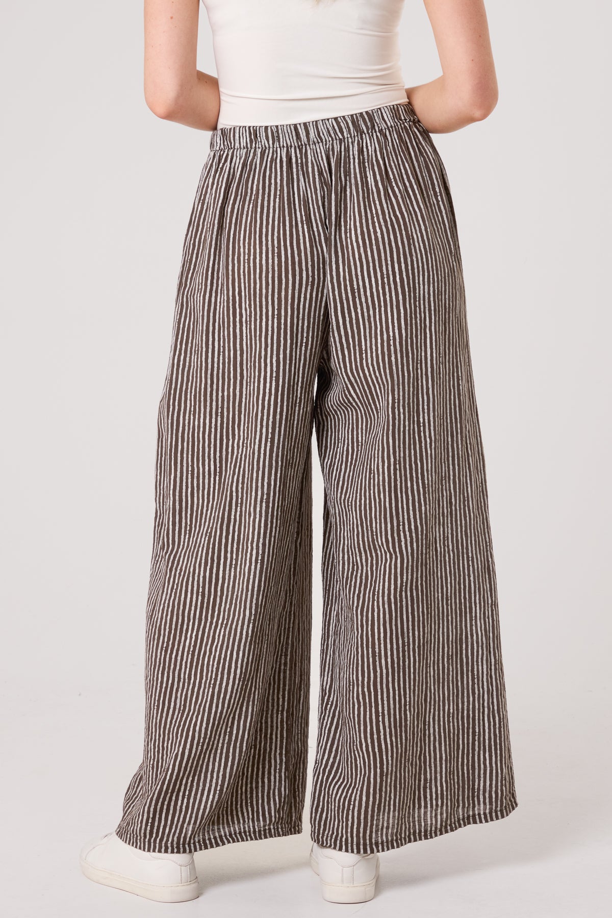 Pinstripe Cotton Wide Leg Trousers