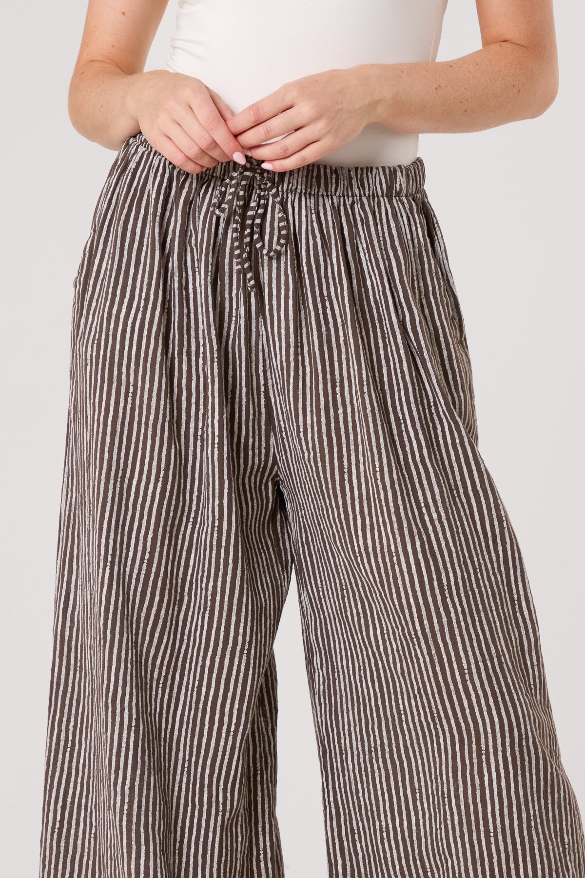 Pinstripe Cotton Wide Leg Trousers