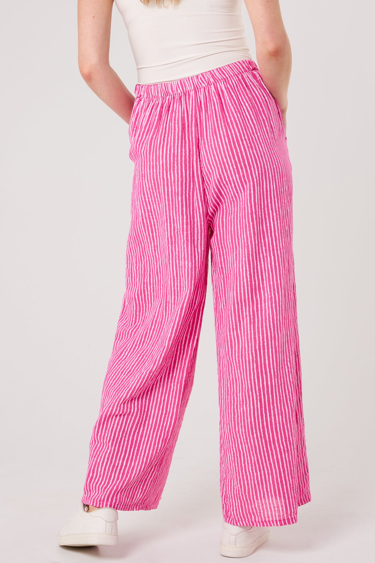 Pinstripe Cotton Wide Leg Trousers