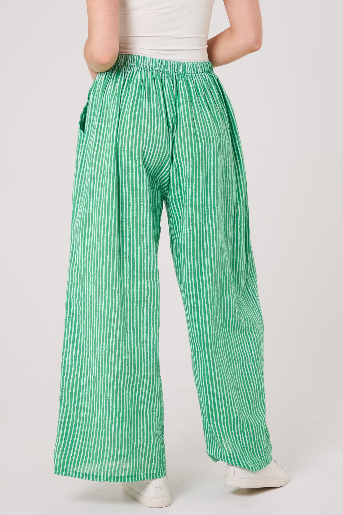 Pinstripe Cotton Wide Leg Trousers