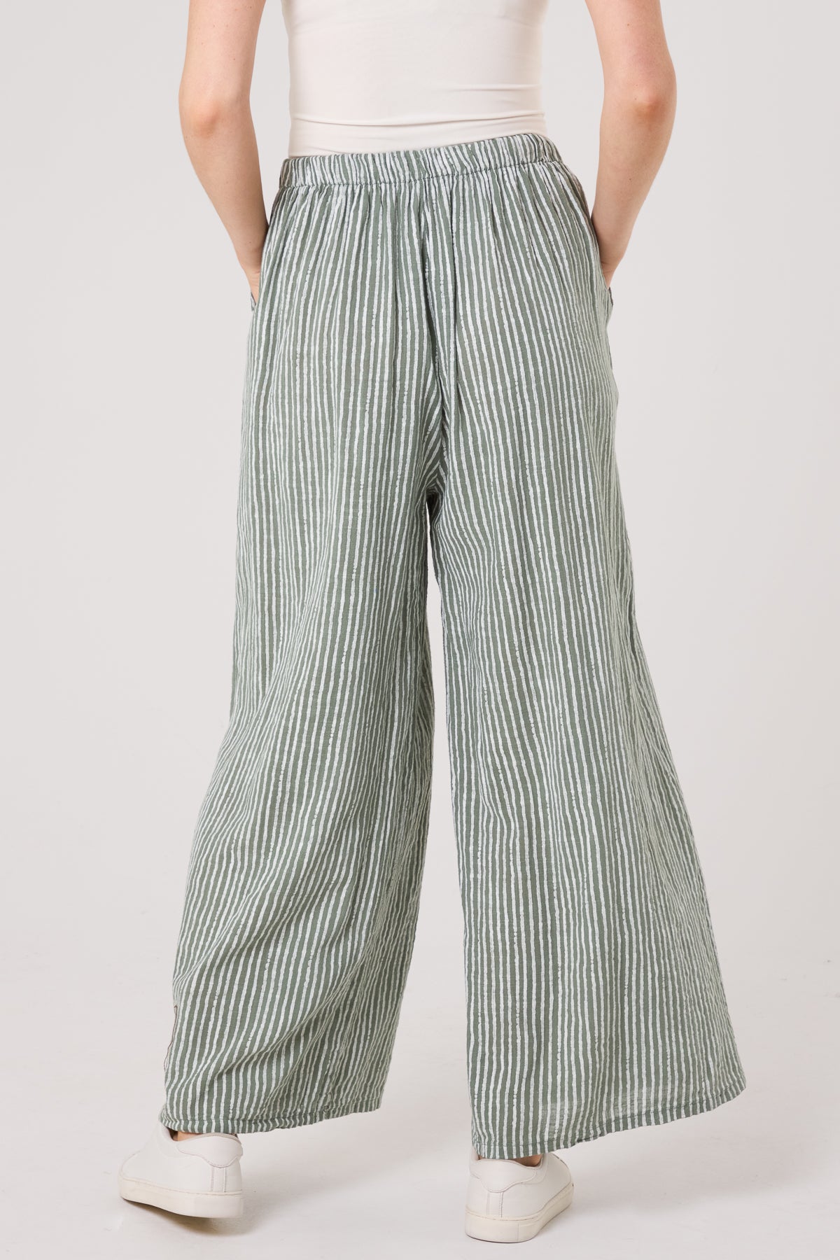 Pinstripe Cotton Wide Leg Trousers