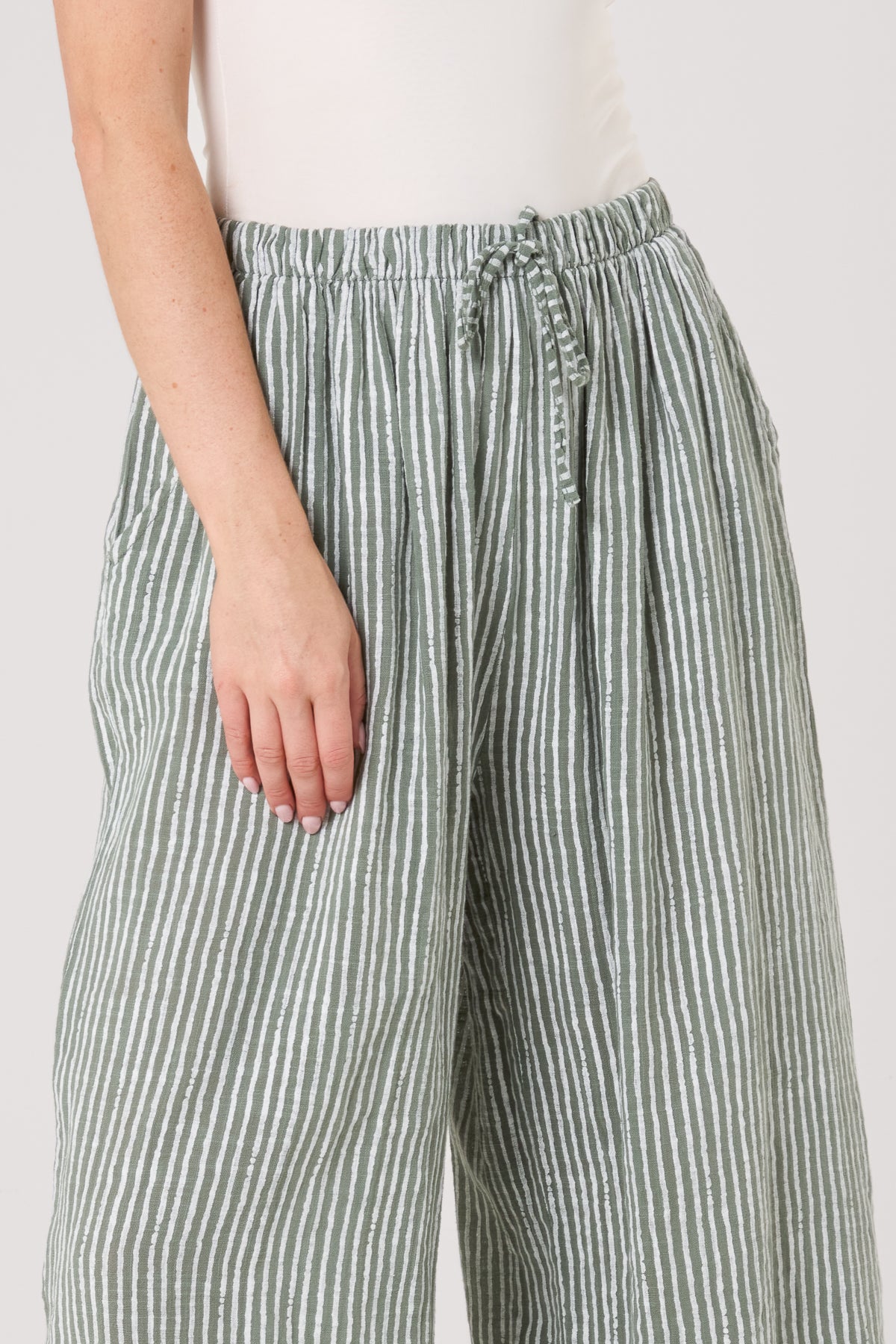 Pinstripe Cotton Wide Leg Trousers