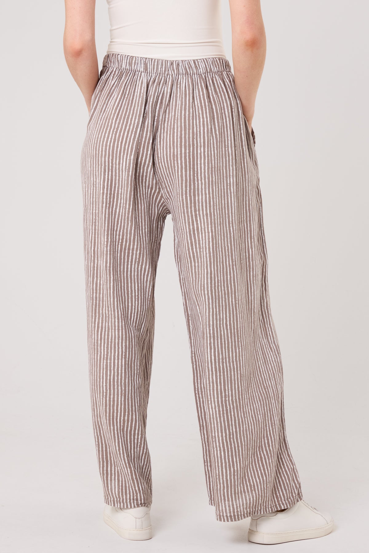 Pinstripe Cotton Wide Leg Trousers