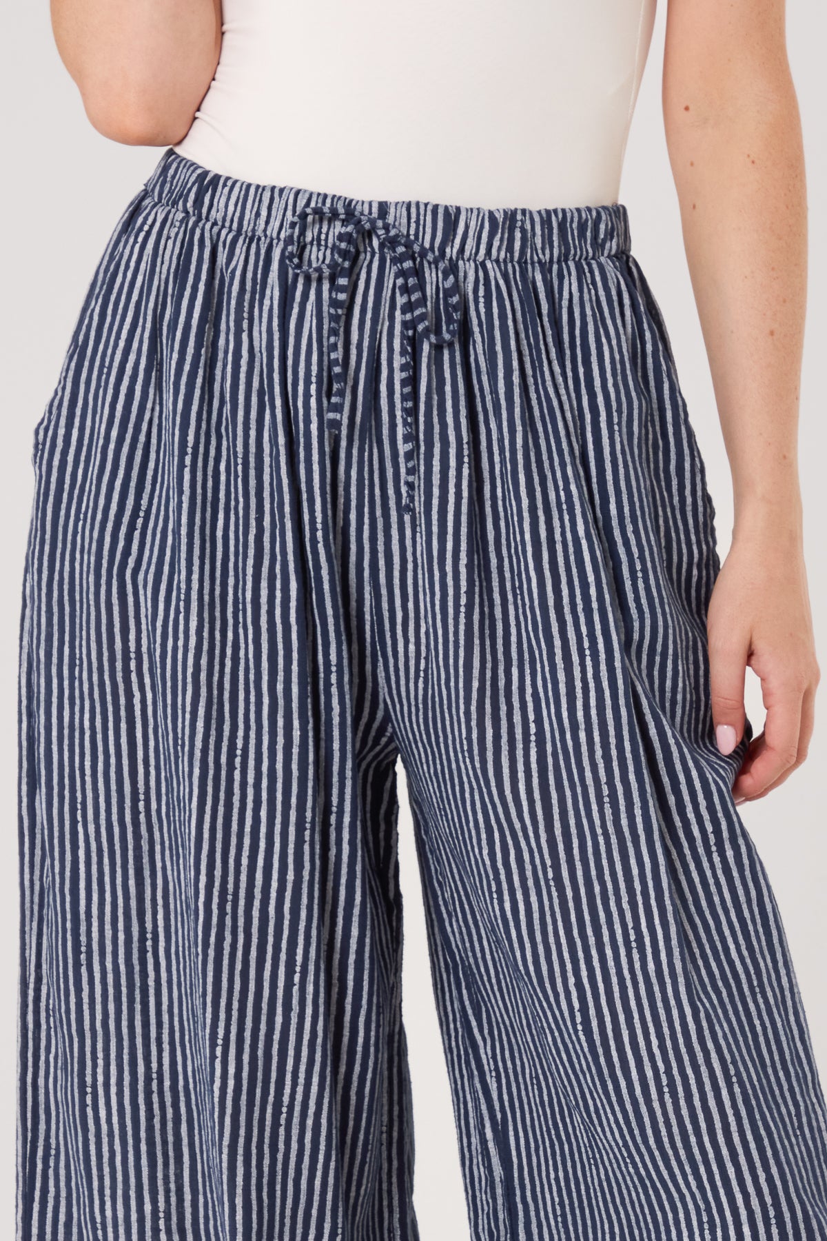 Pinstripe Cotton Wide Leg Trousers