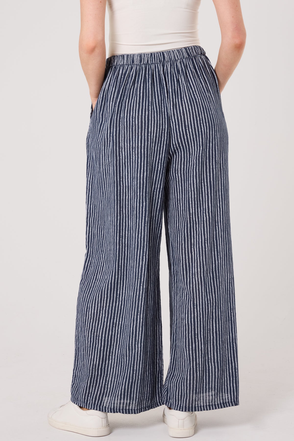 Pinstripe Cotton Wide Leg Trousers