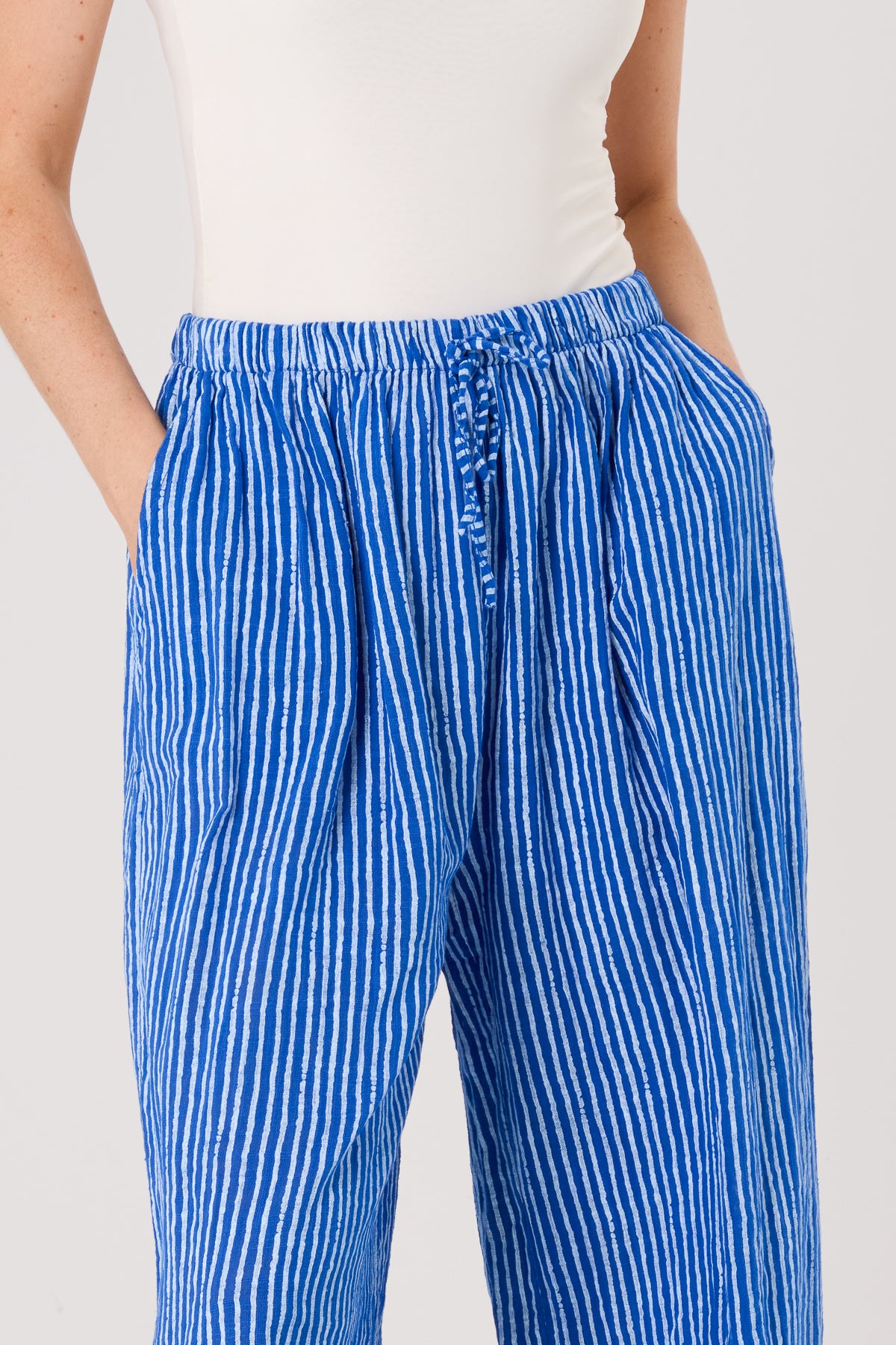 Pinstripe Cotton Wide Leg Trousers