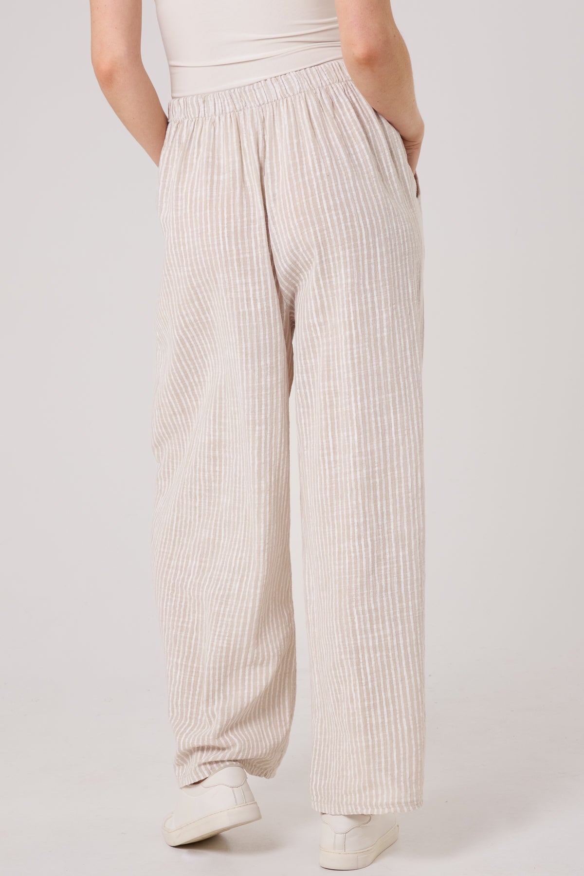 Pinstripe Cotton Wide Leg Trousers
