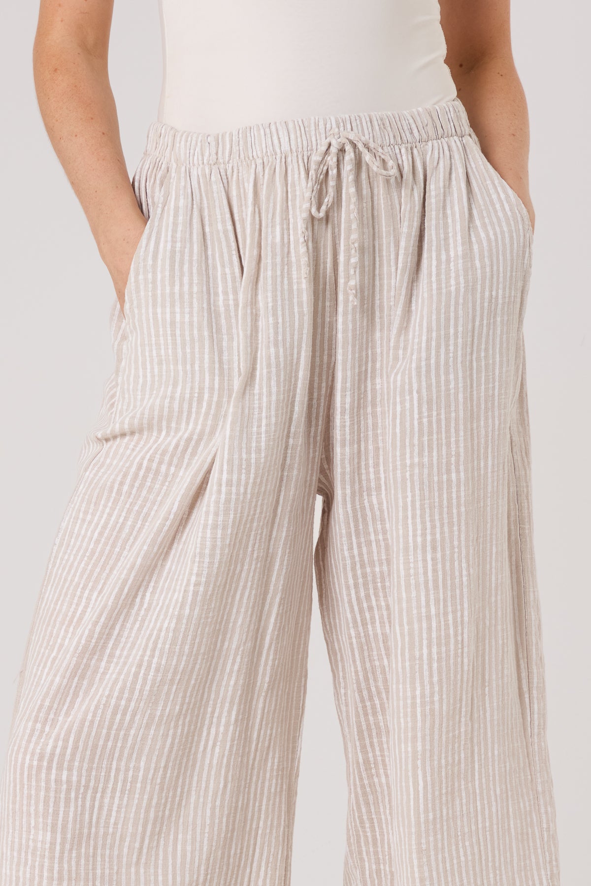 Pinstripe Cotton Wide Leg Trousers