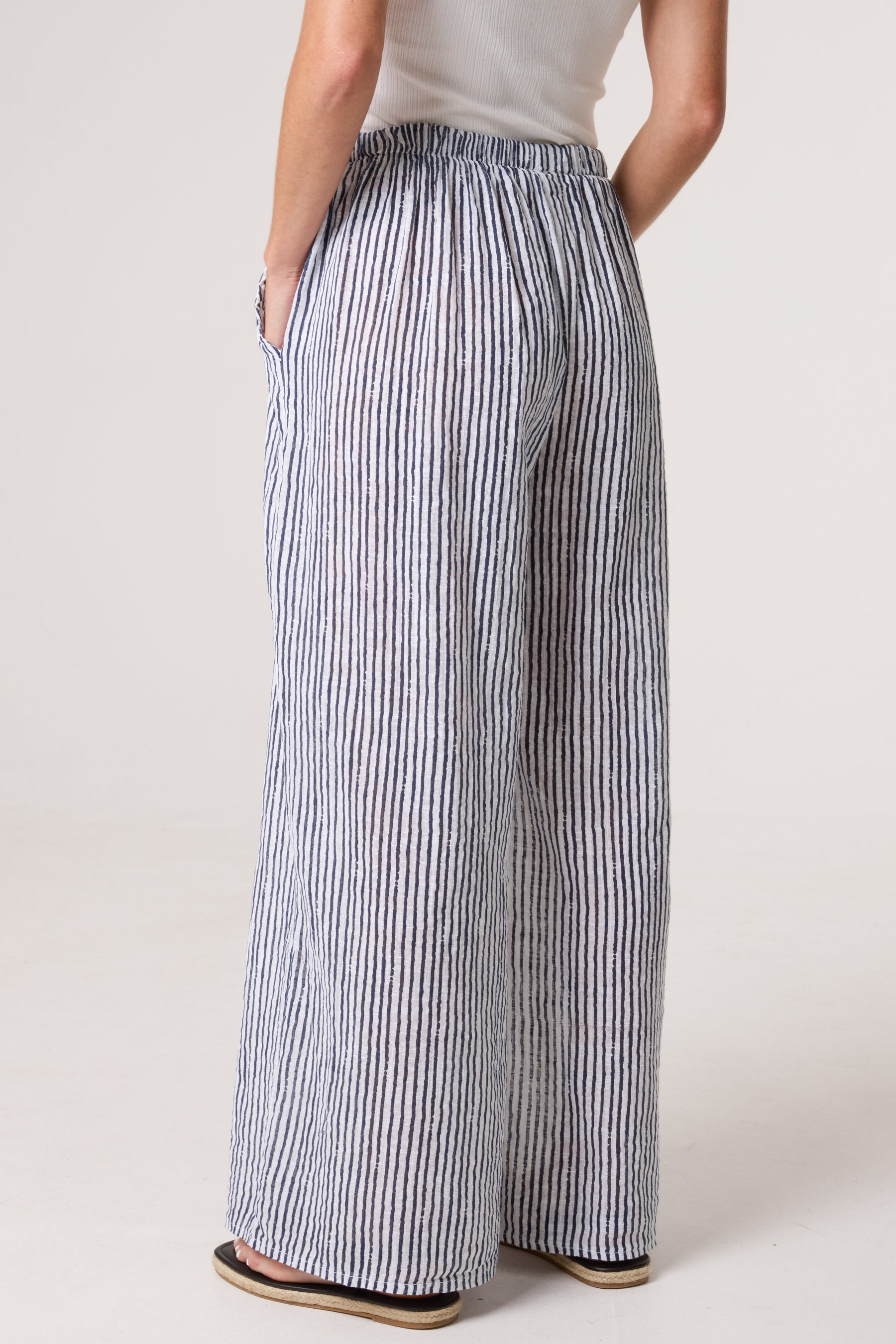Pinstripe Cotton Wide Leg Trousers