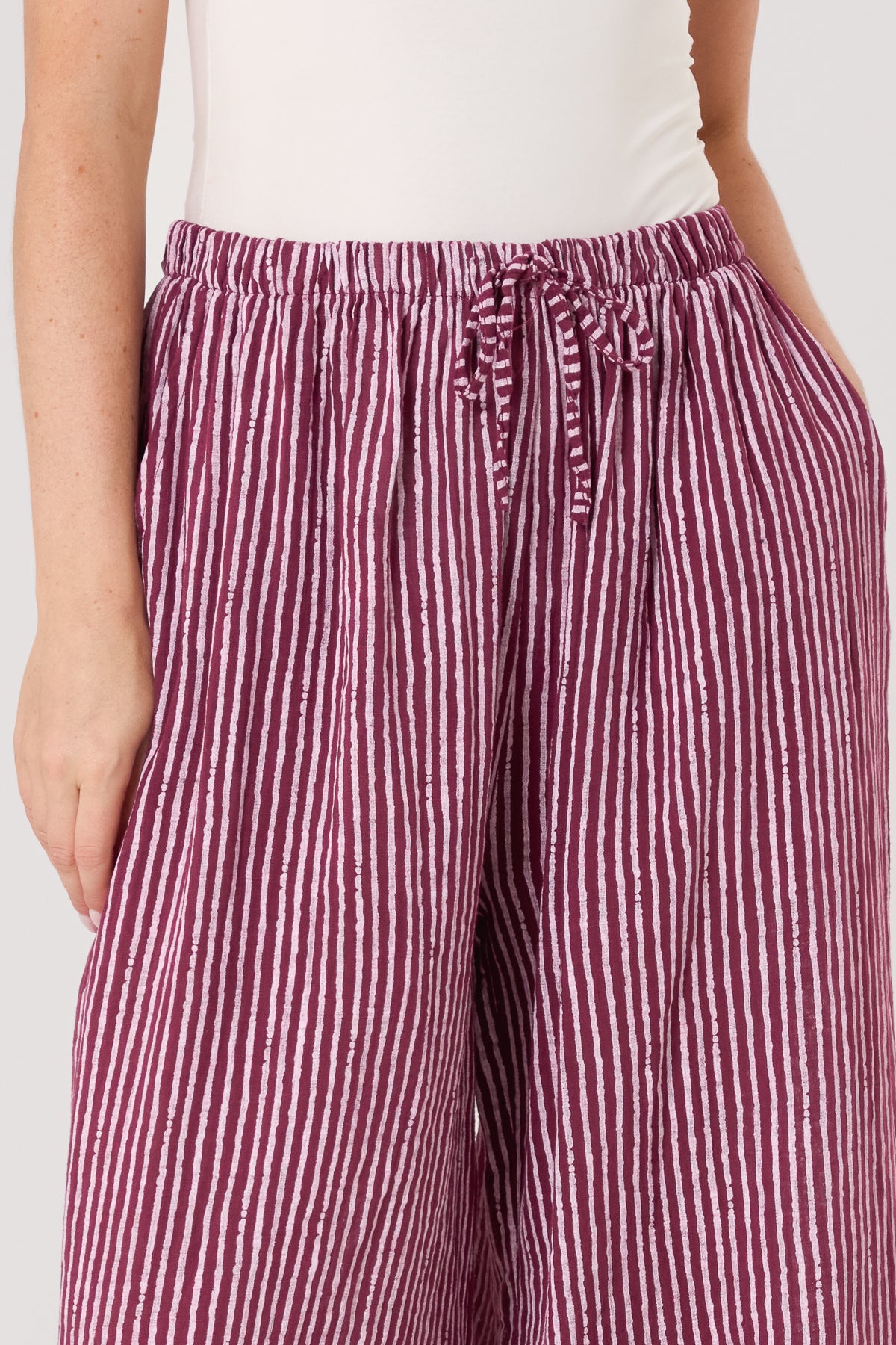 Pinstripe Cotton Wide Leg Trousers