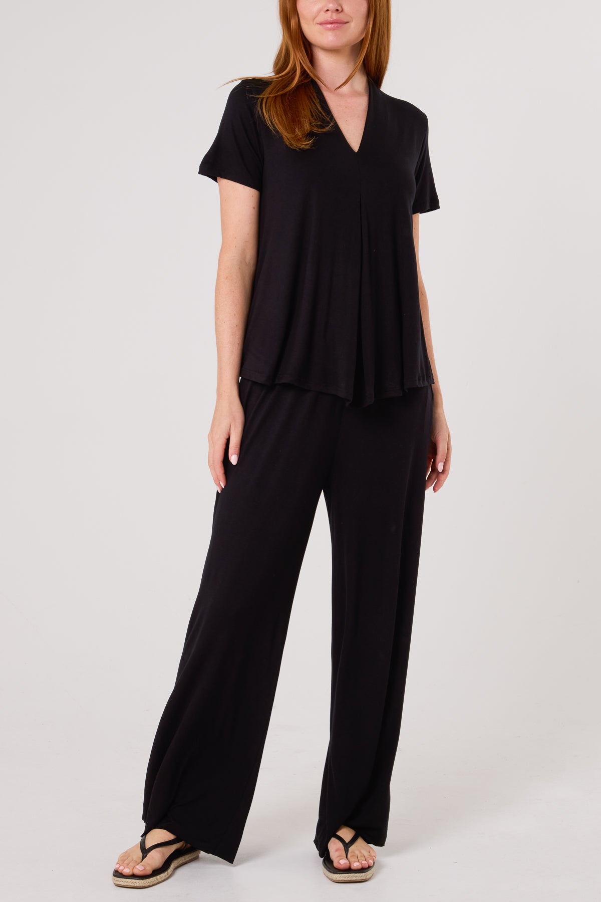 Jersey V-Neck Top & Trousers Set