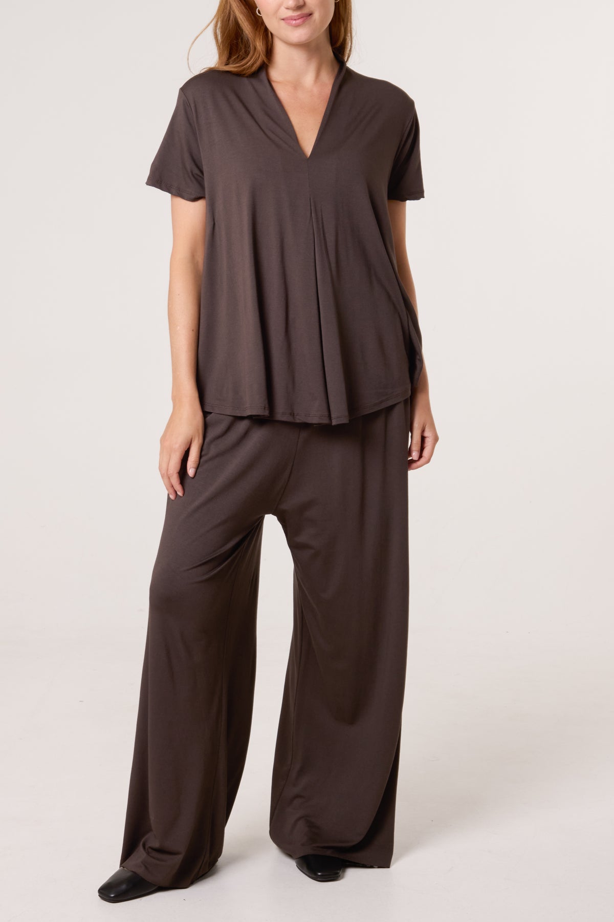 Jersey V-Neck Top & Trousers Set