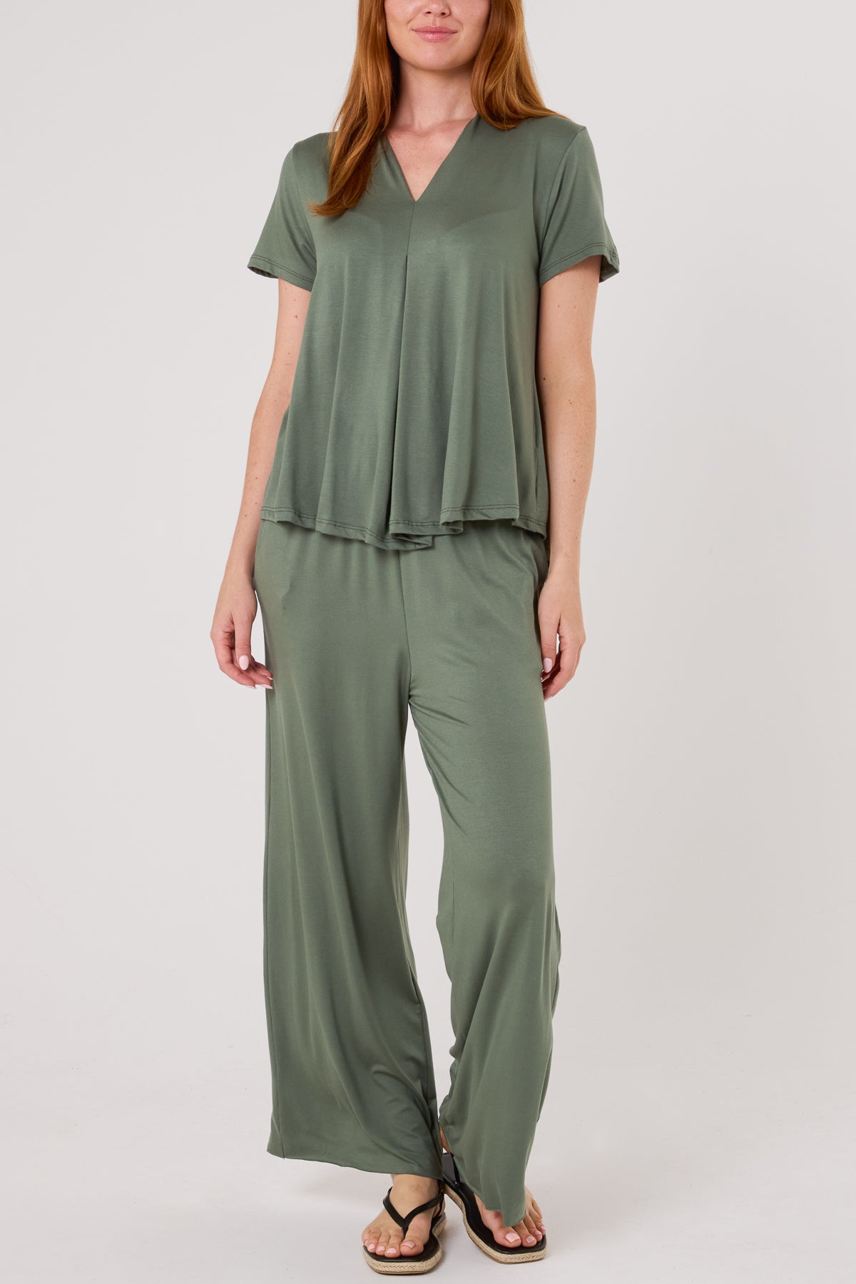 Jersey V-Neck Top & Trousers Set