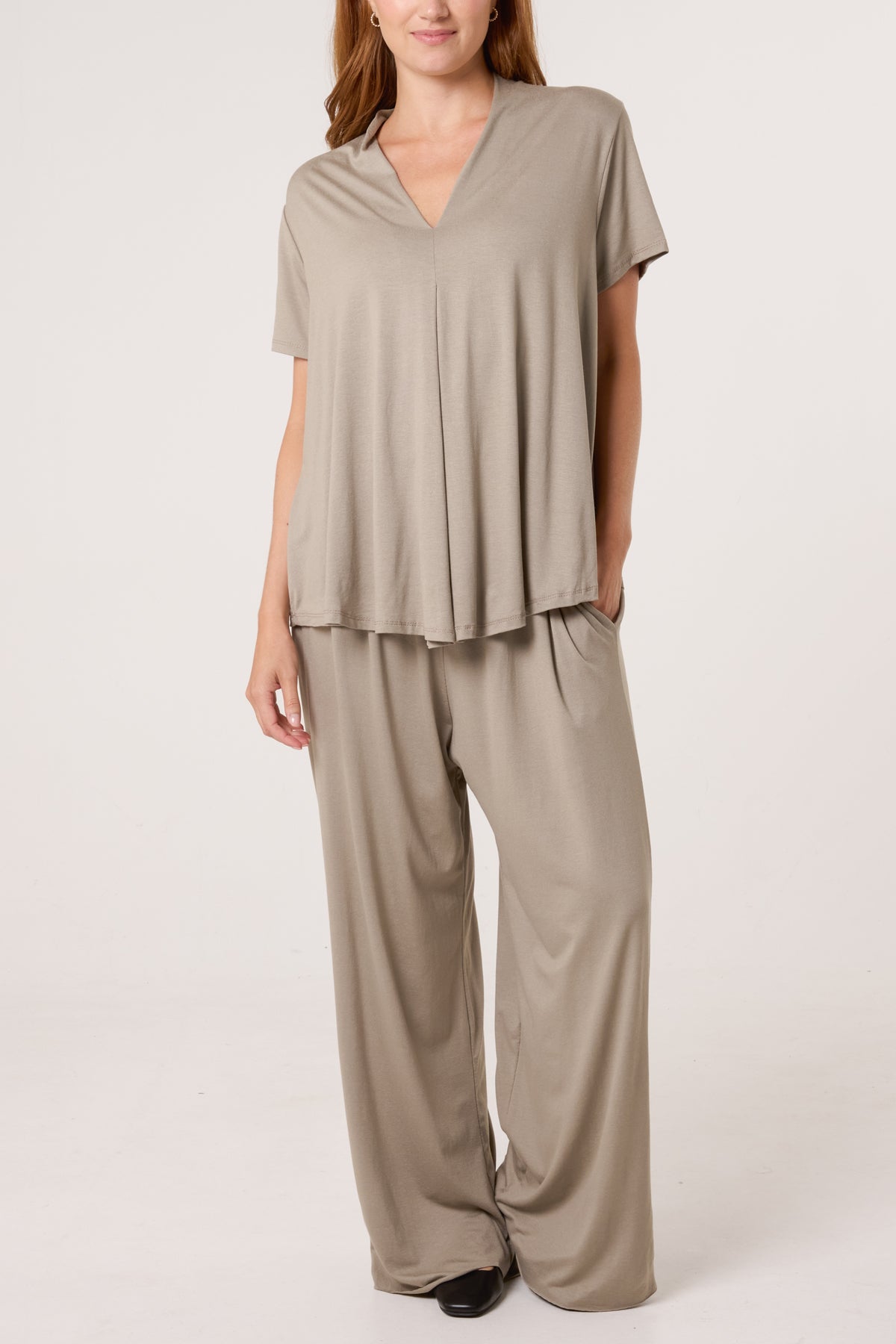 Jersey V-Neck Top & Trousers Set