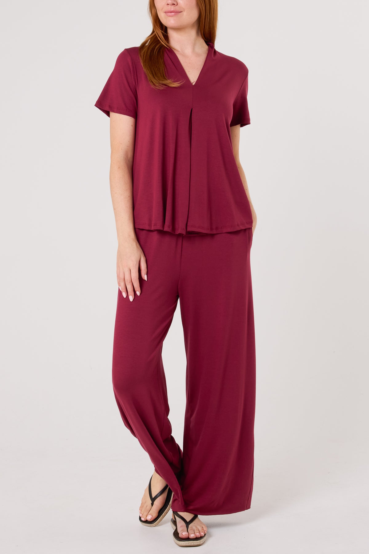 Jersey V-Neck Top & Trousers Set