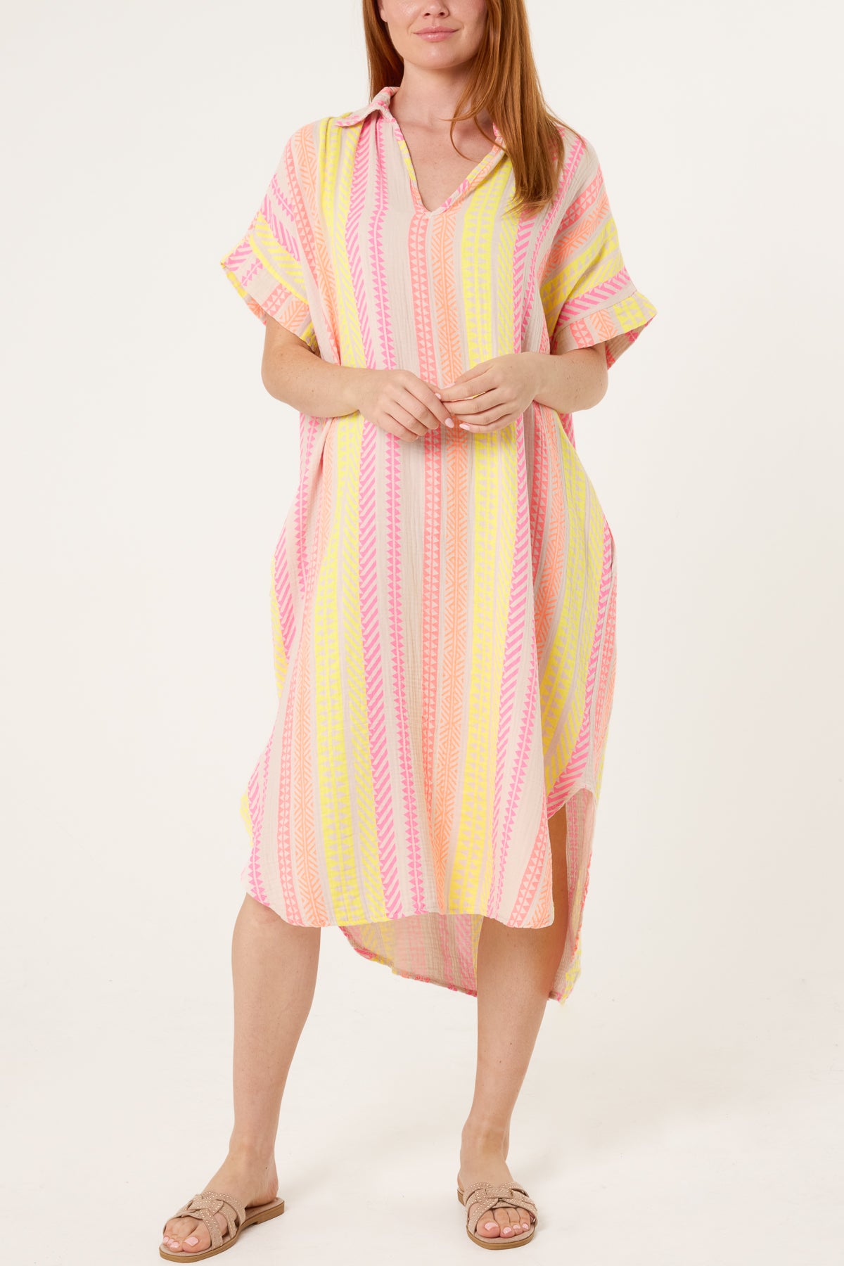 Aztec Print Cheesecloth Collar Dress