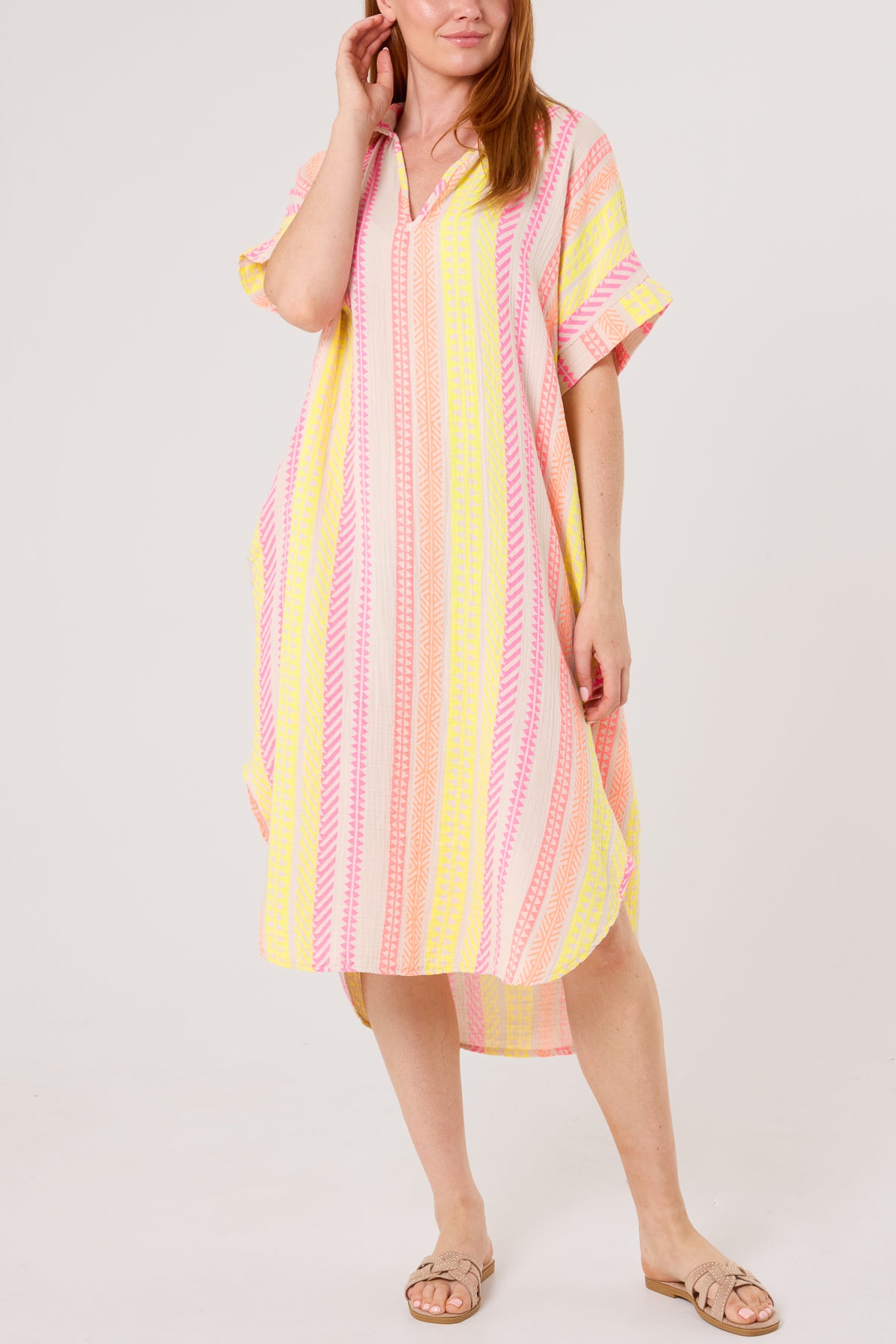 Aztec Print Cheesecloth Collar Dress