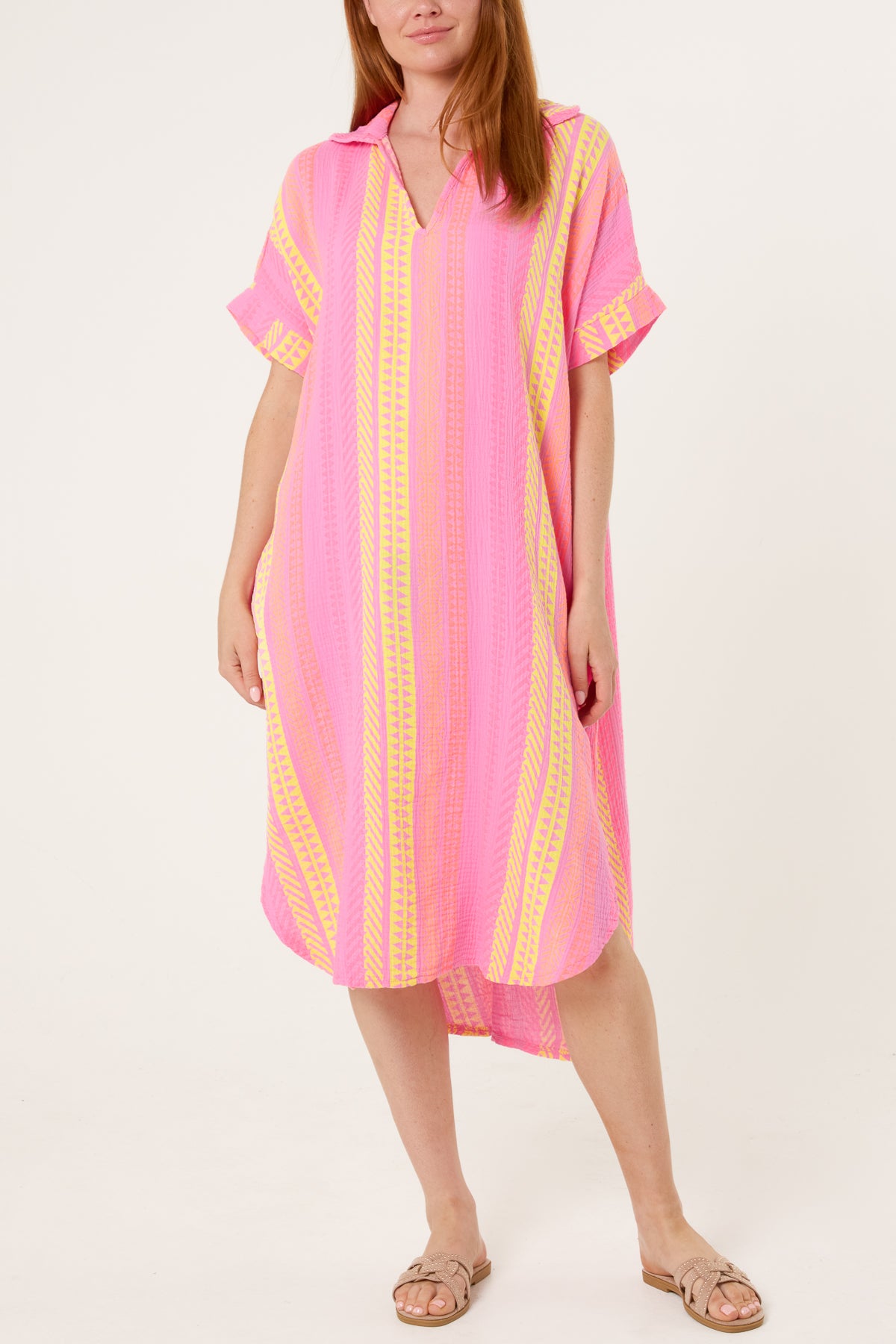 Aztec Print Cheesecloth Collar Dress