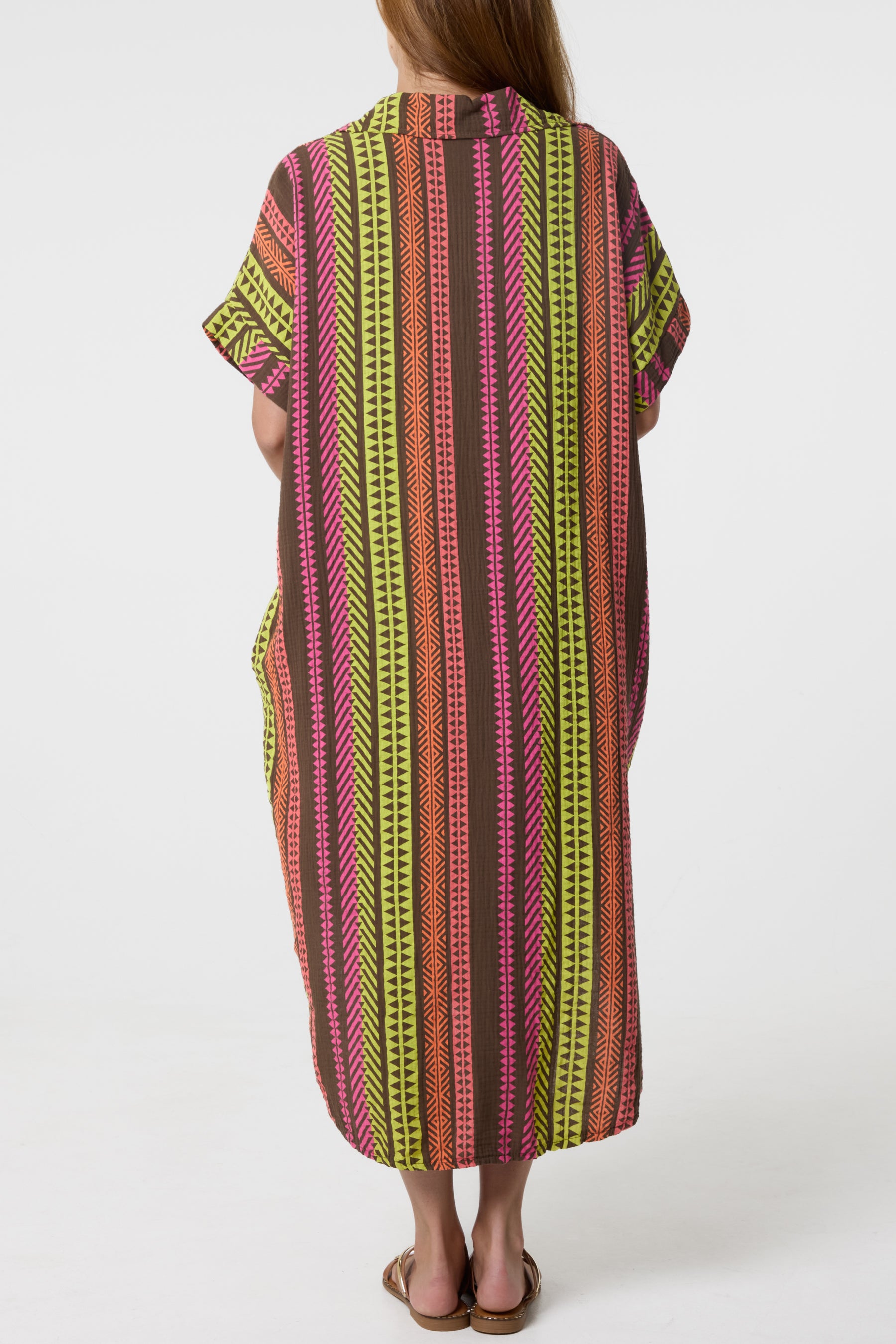 Aztec Print Cheesecloth Collar Dress