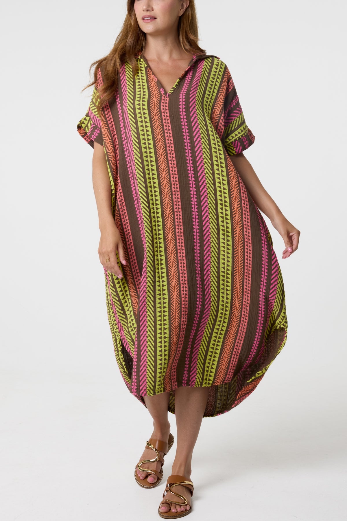 Aztec Print Cheesecloth Collar Dress