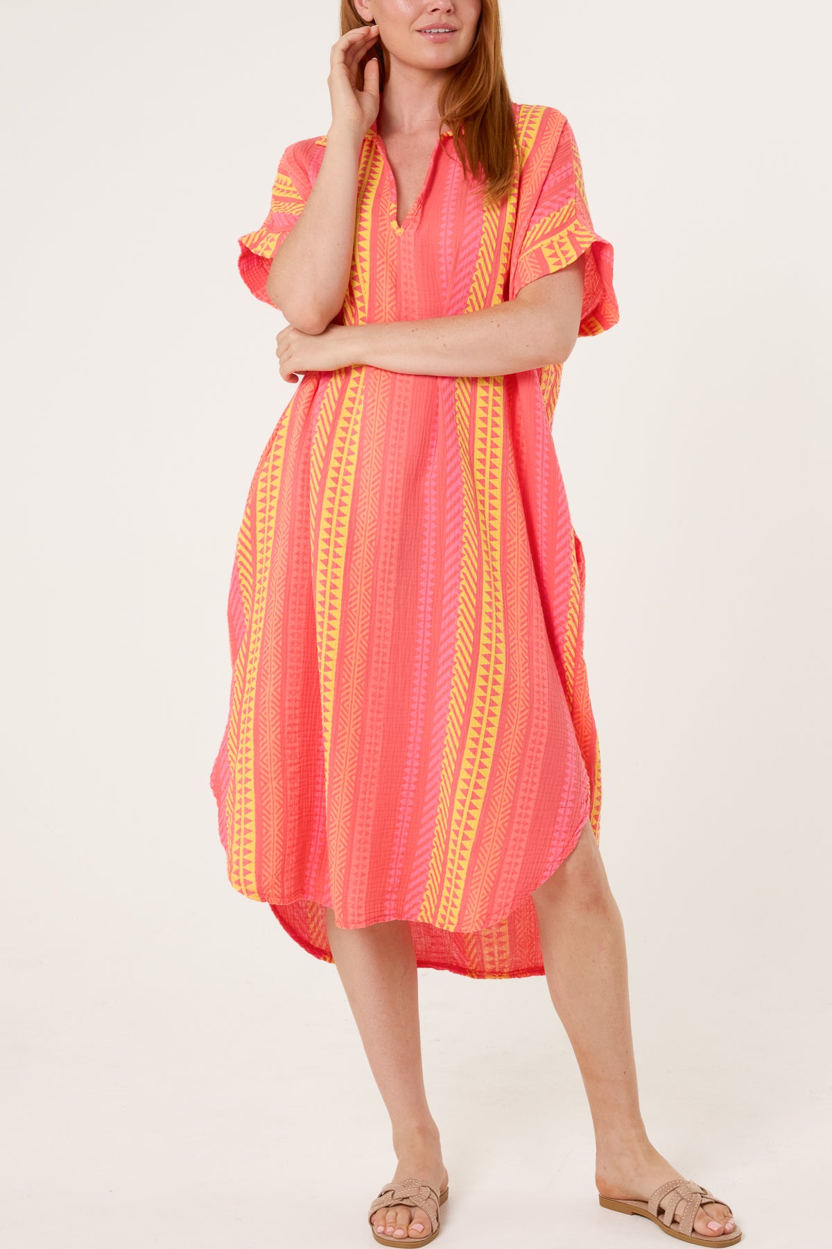 Aztec Print Cheesecloth Collar Dress
