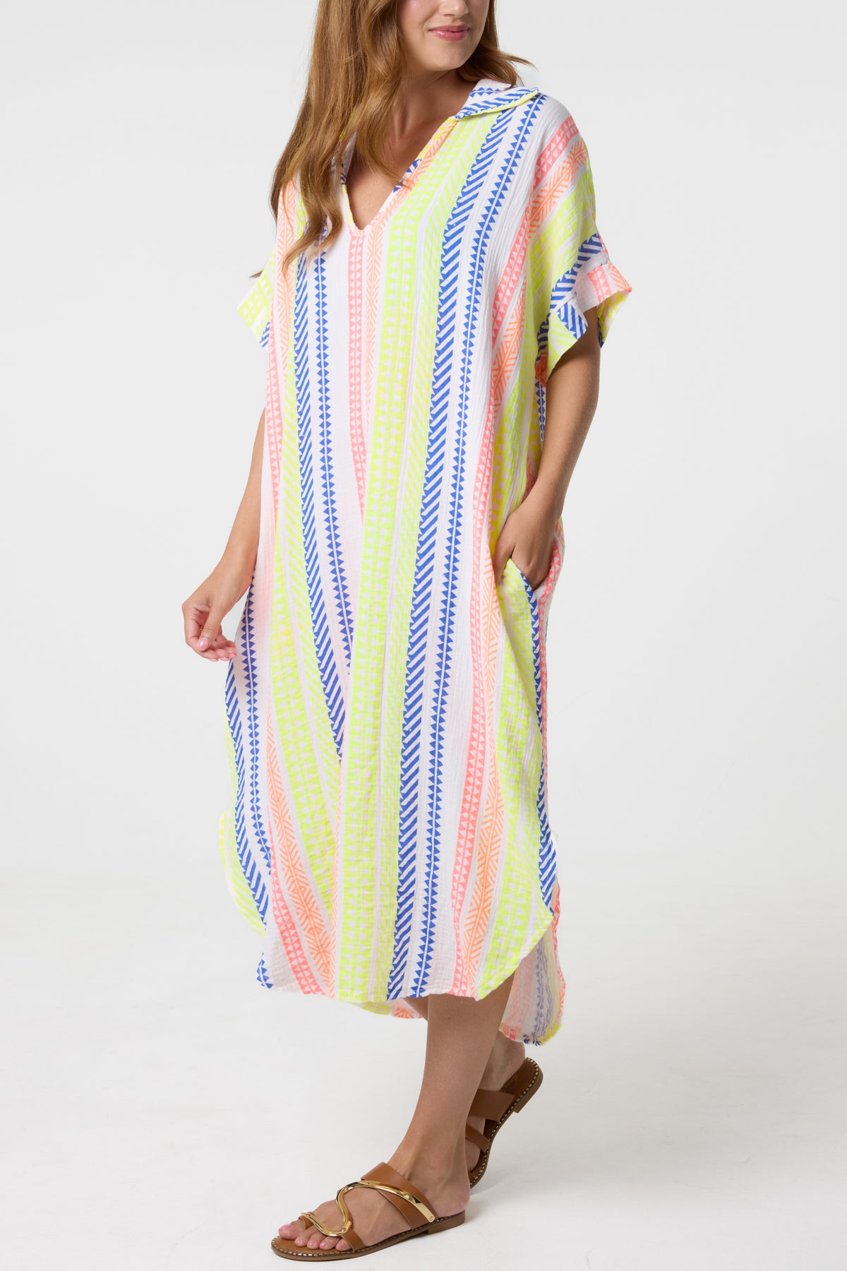 Aztec Print Cheesecloth Collar Dress