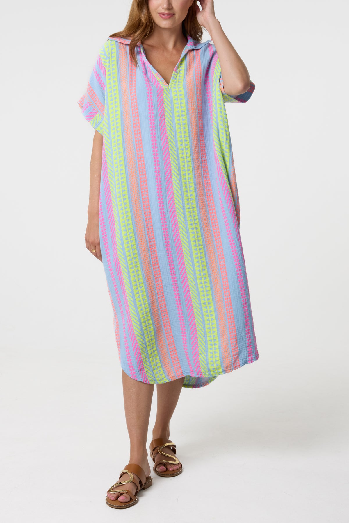 Aztec Print Cheesecloth Collar Dress