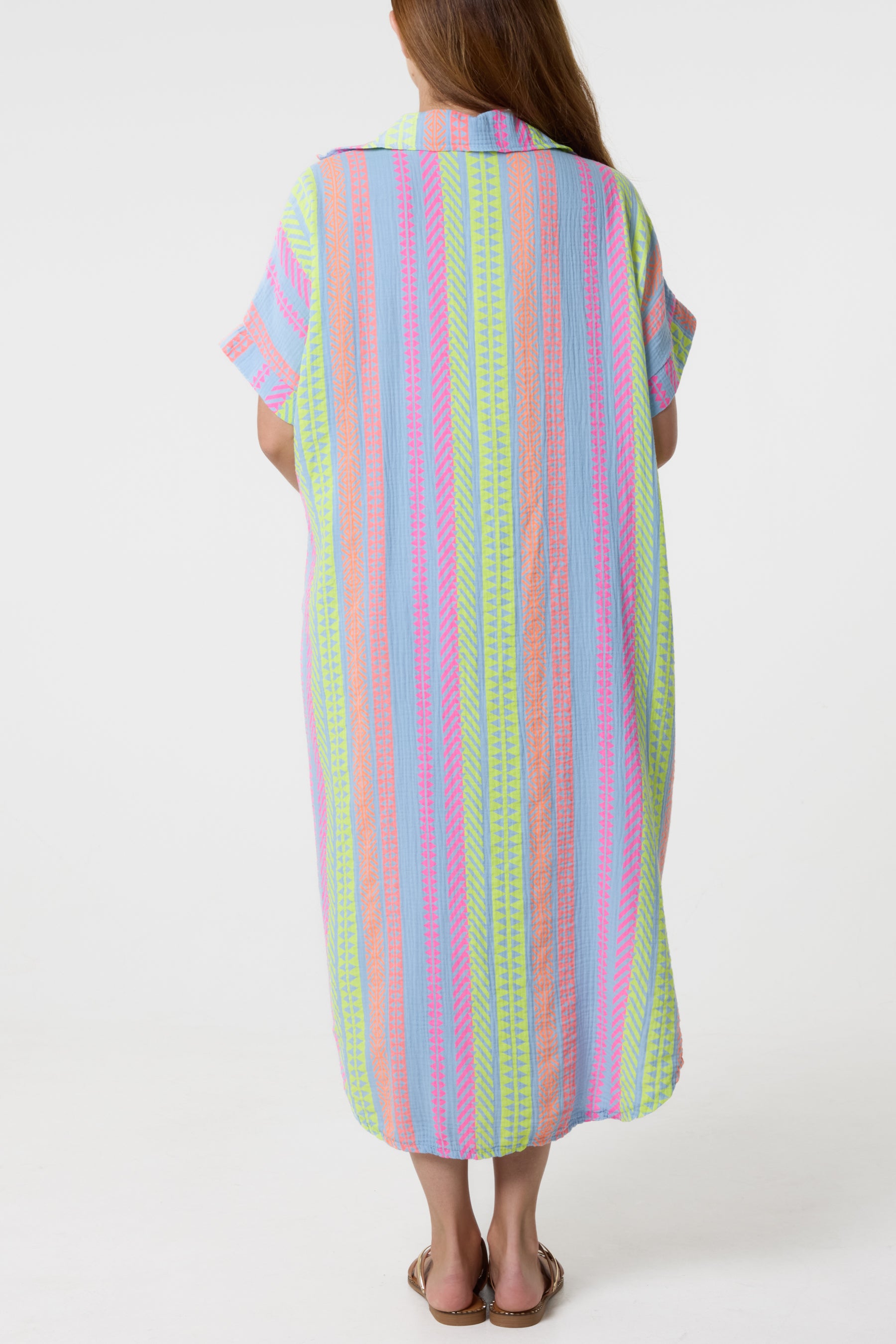 Aztec Print Cheesecloth Collar Dress