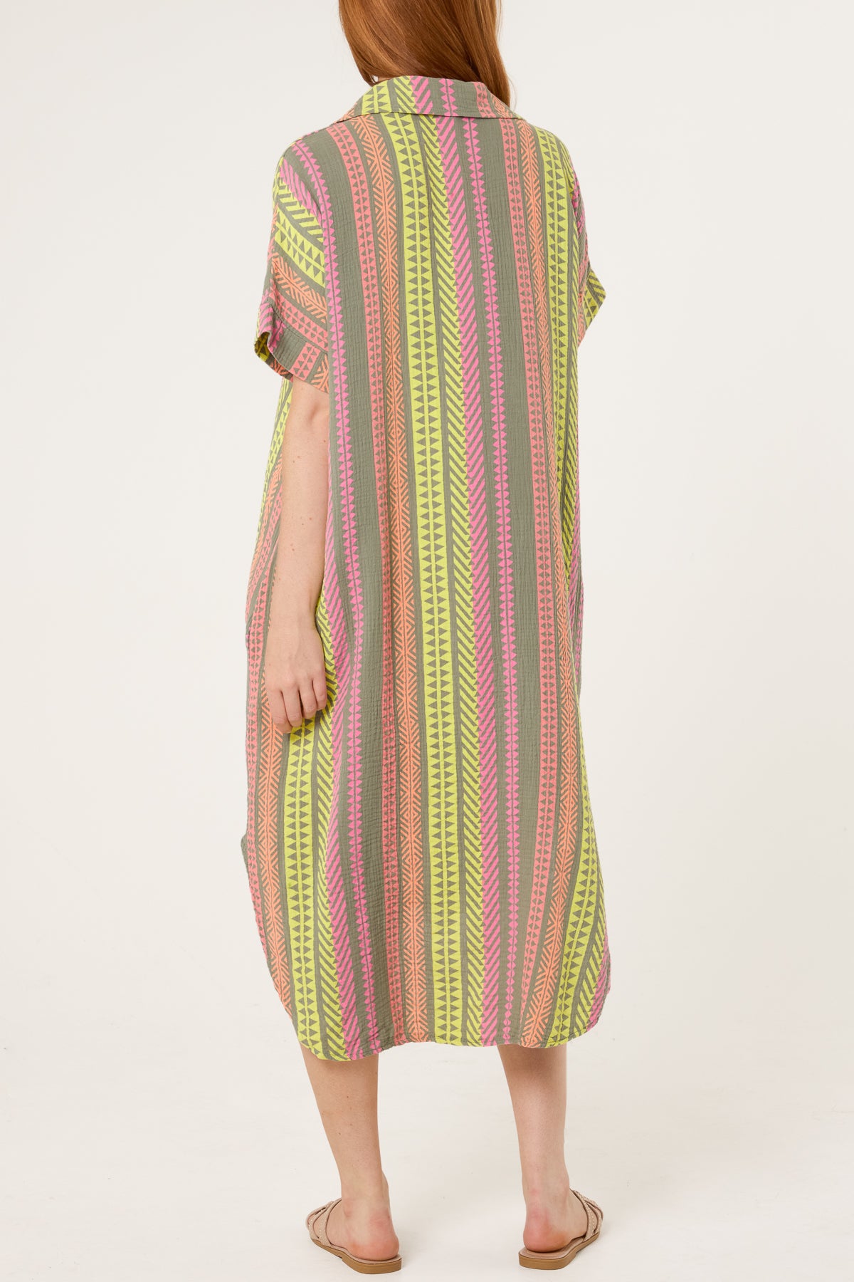 Aztec Print Cheesecloth Collar Dress