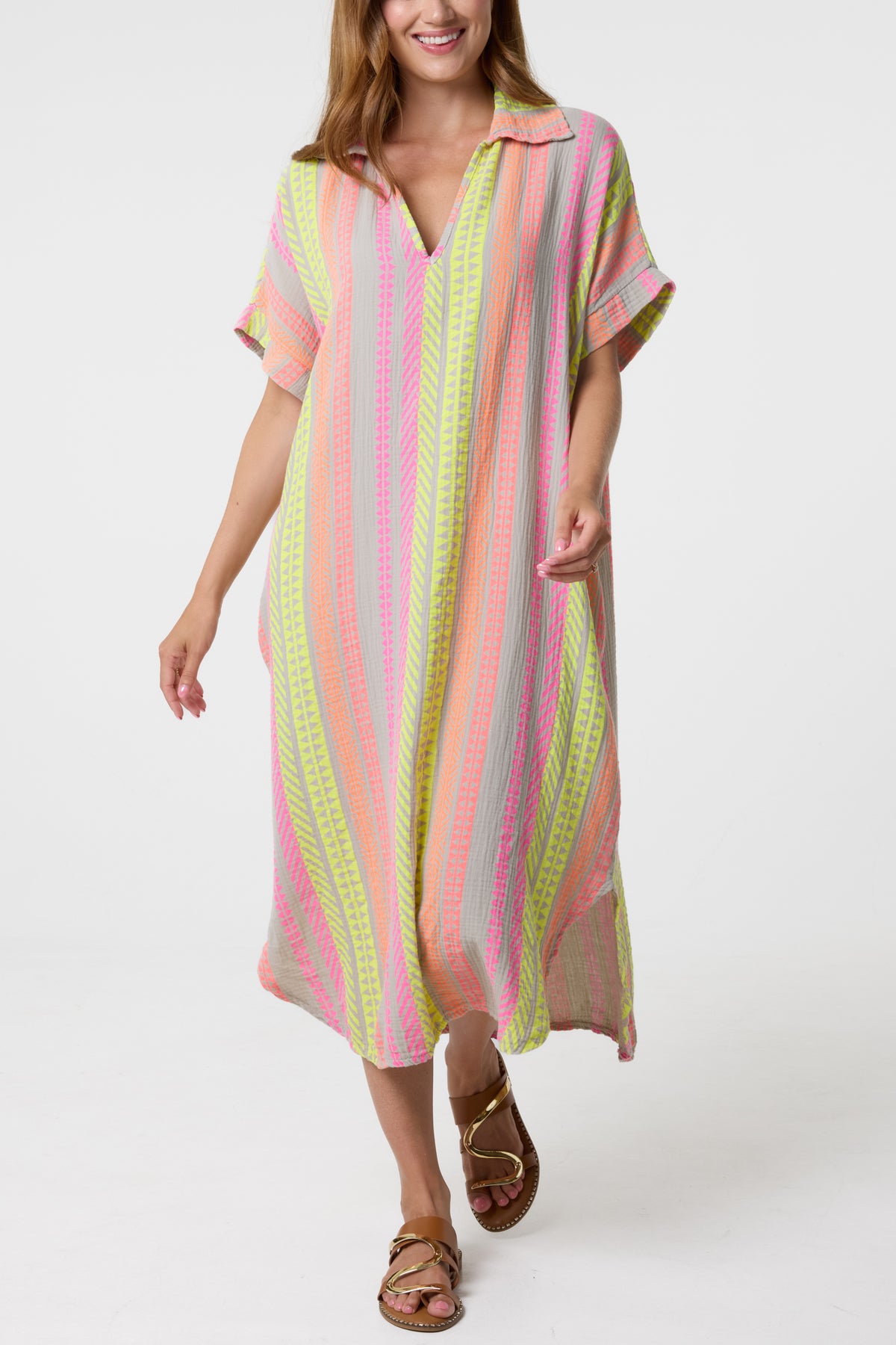 Aztec Print Cheesecloth Collar Dress