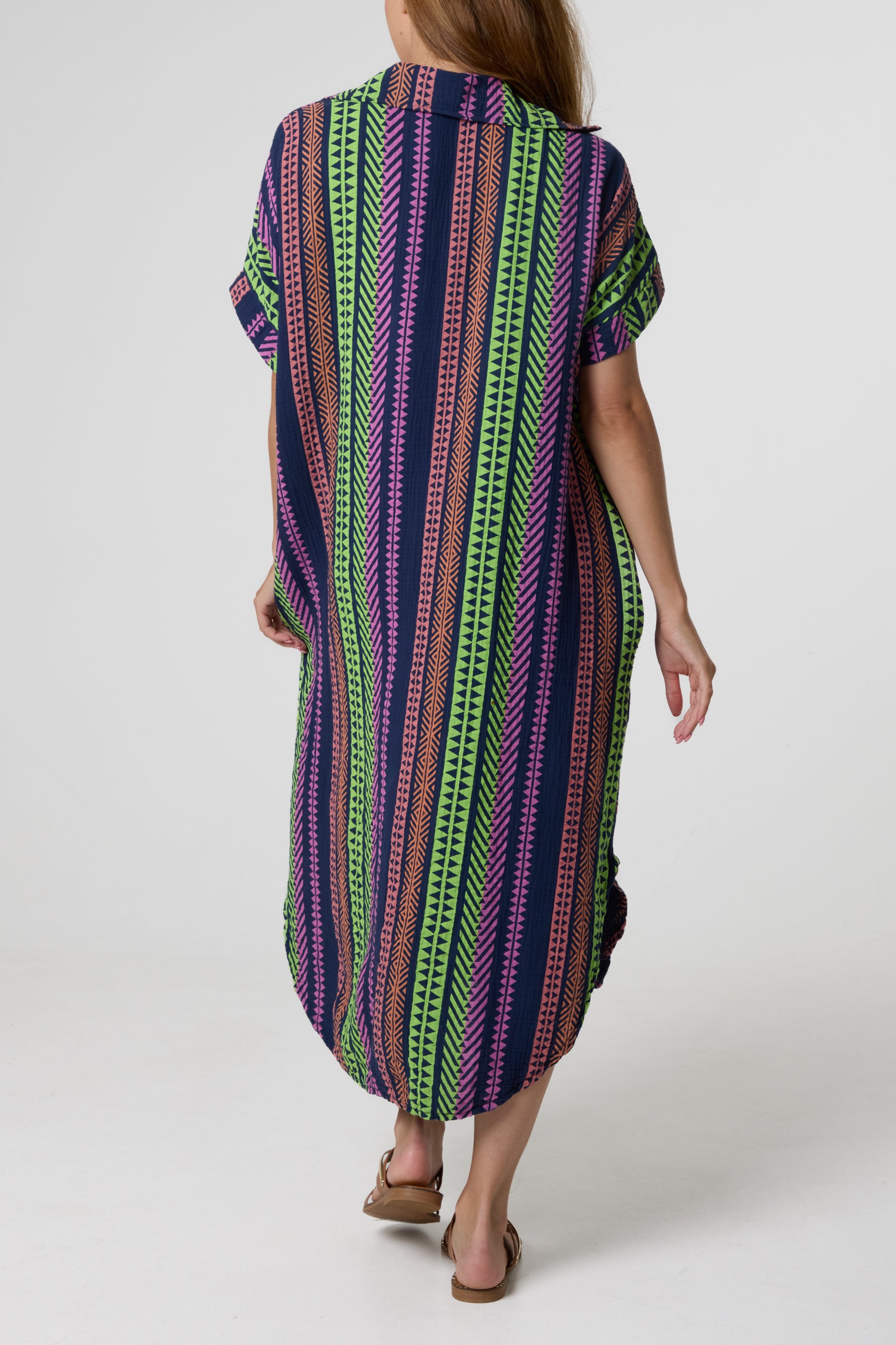 Aztec Print Cheesecloth Collar Dress