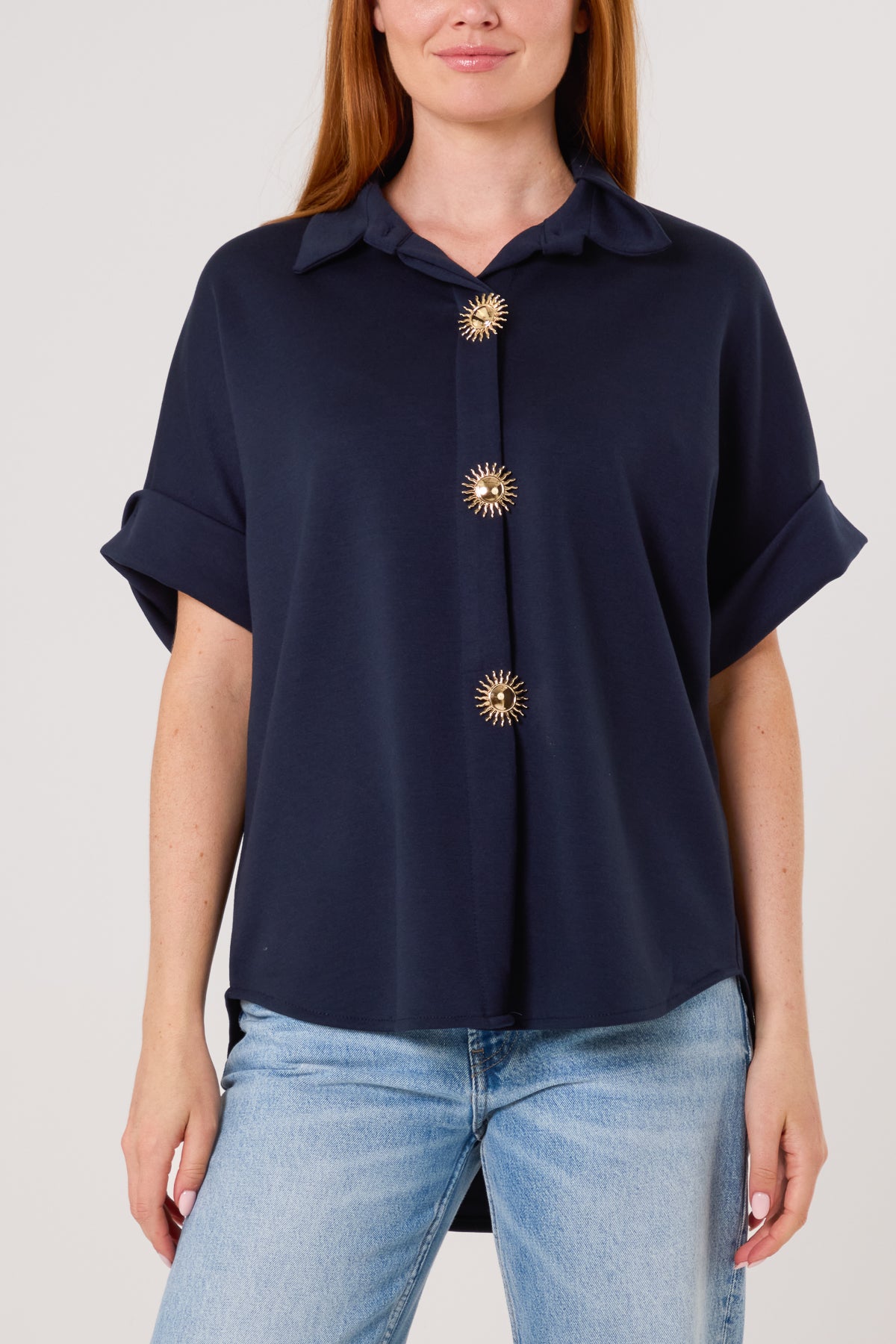 Gold Buttons Jersey Short Sleeve Shirt