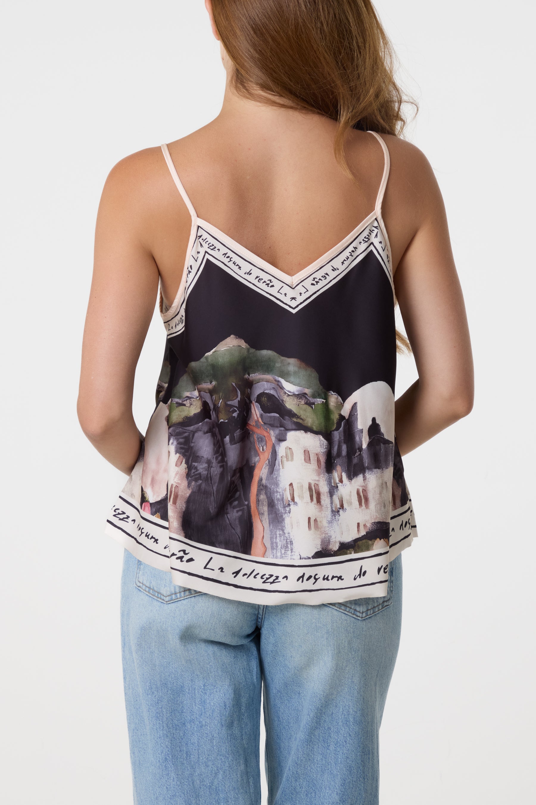 Satin Landscape Print Cami Top