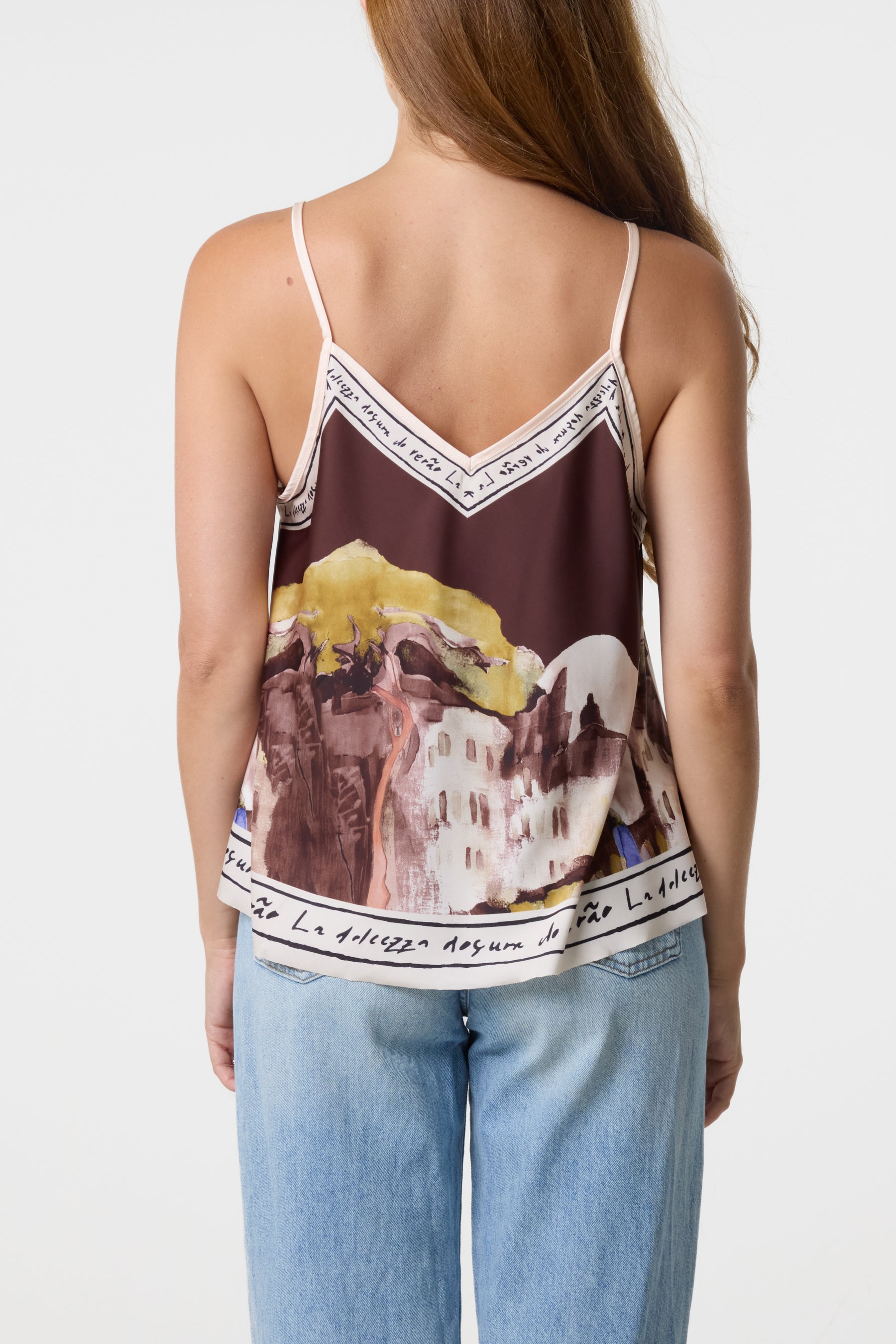 Satin Landscape Print Cami Top