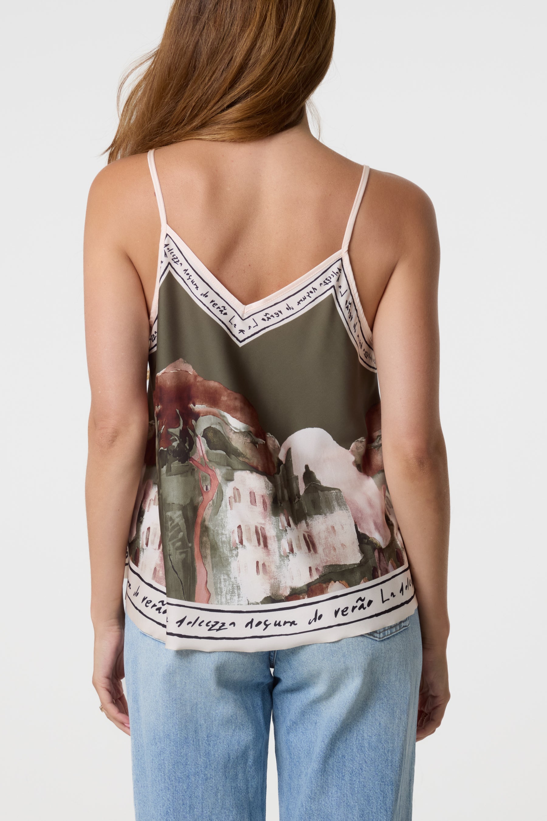 Satin Landscape Print Cami Top